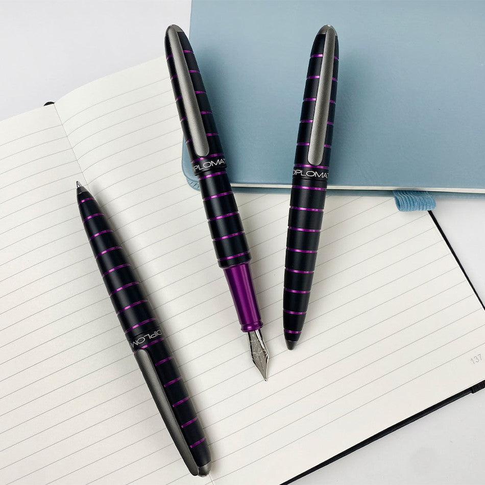 Premium Diplomat Elox Rollerball Pen with Ring Grip - Elegant Black & Purple Design for Smooth Writing - Perfect for Office, School & Gift Giving