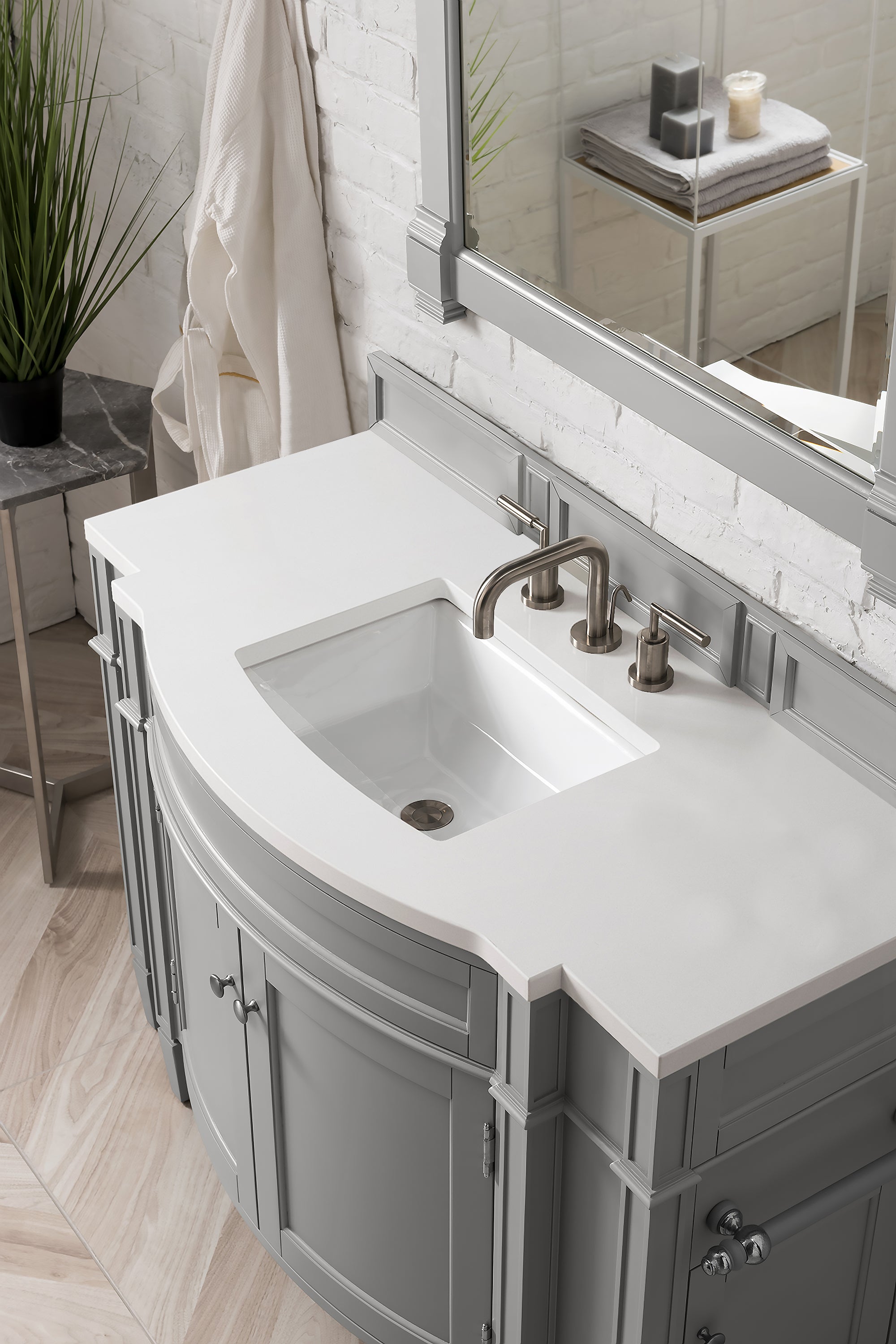 Brittany 46 Inch Single Bathroom Vanity Set with White Zeus Quartz Top in Urban Gray - Perfect for Modern Home Bathroom Renovation