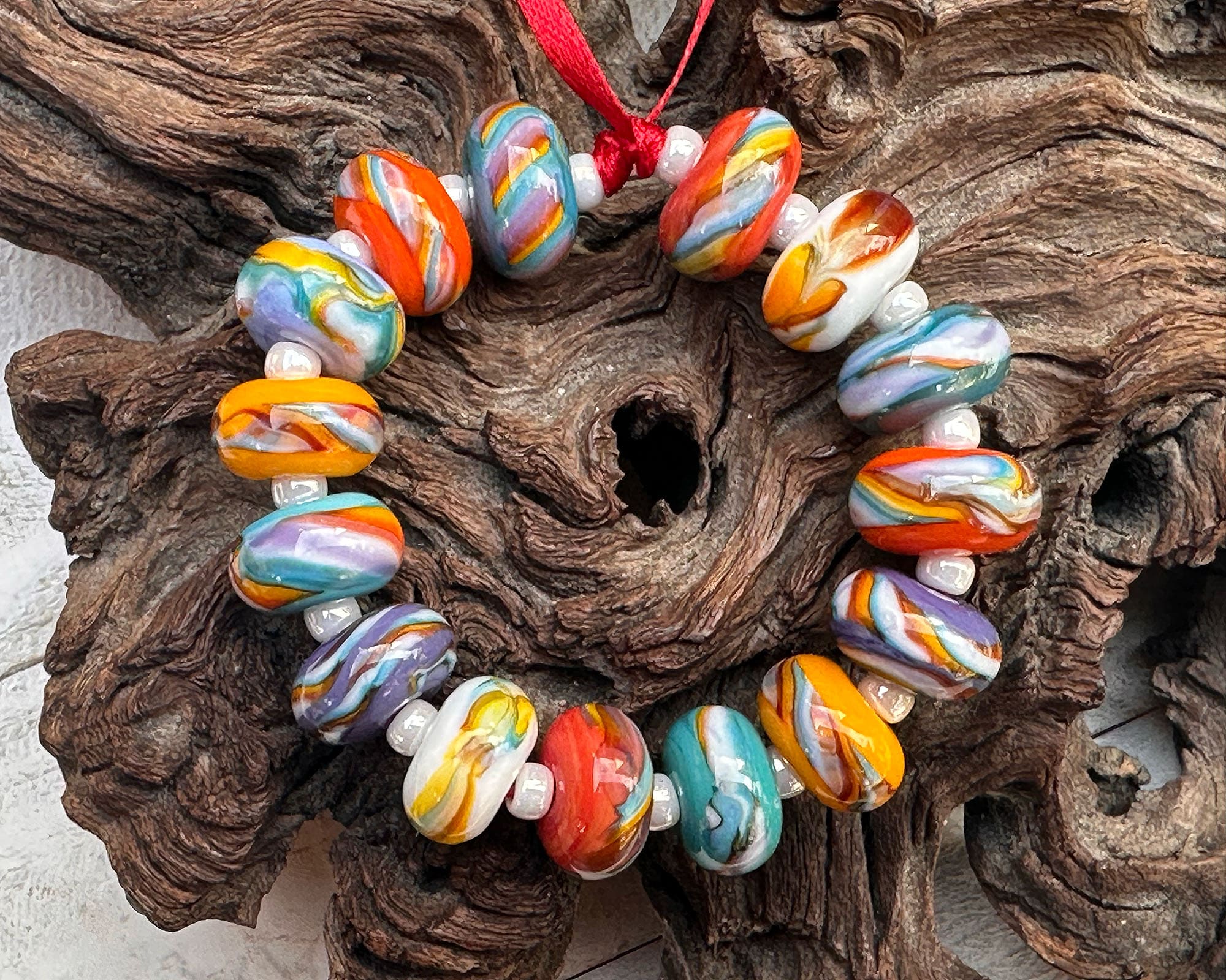 15 Retro Rainbow Swirl Lampwork Glass Beads Set for Jewelry Making - DIY Bracelets, Necklaces & Craft Projects - SRA Certified Artisan Beads