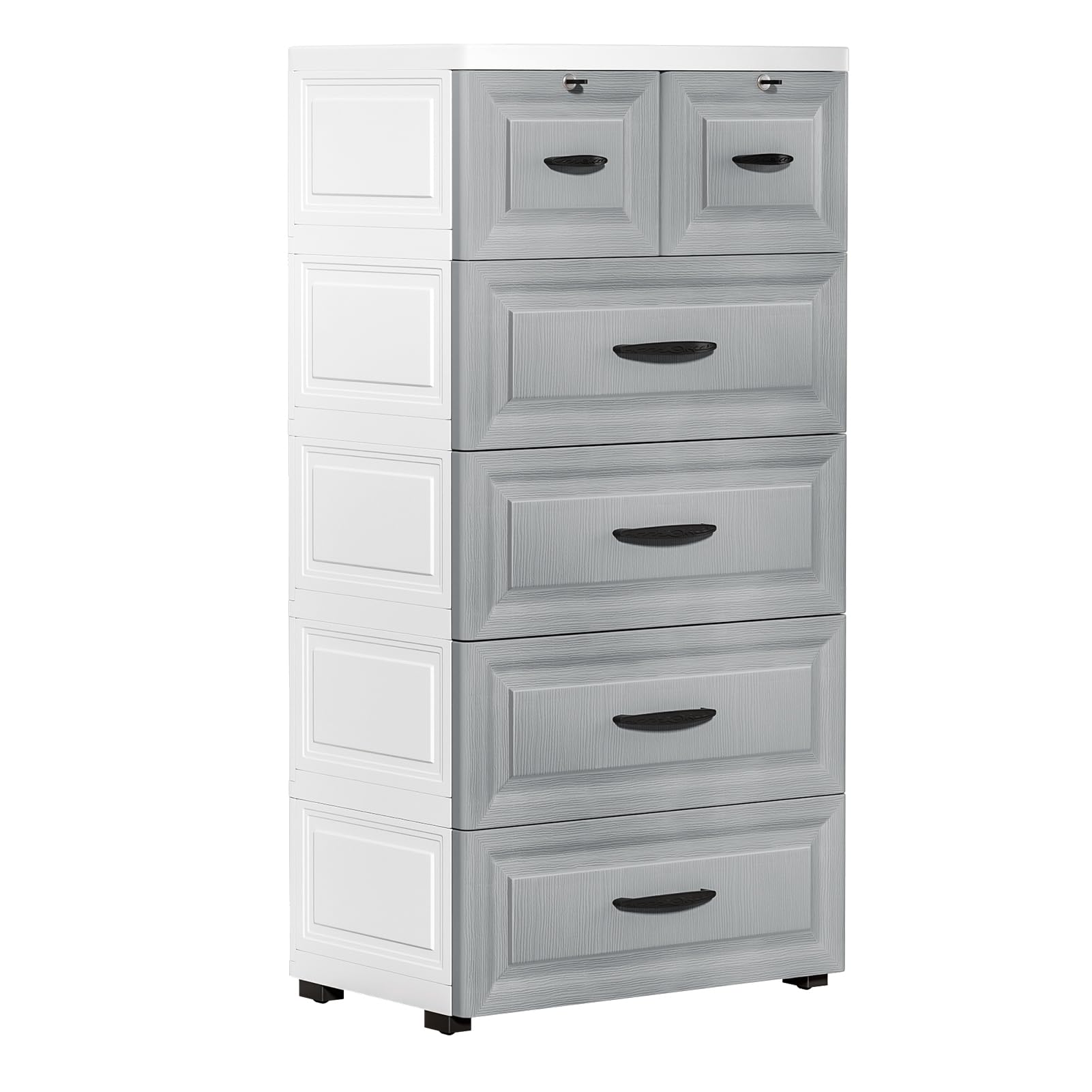 5-Tier Plastic Storage Bins with Locker, Stackable Cube Organizer Drawers for Closet, Home Office & Dorm - Open Front Design, Space Saving Grey Storage Solution (5 Layers) - Perfect for Organizing Clothes, Toys, Shoes & Accessories