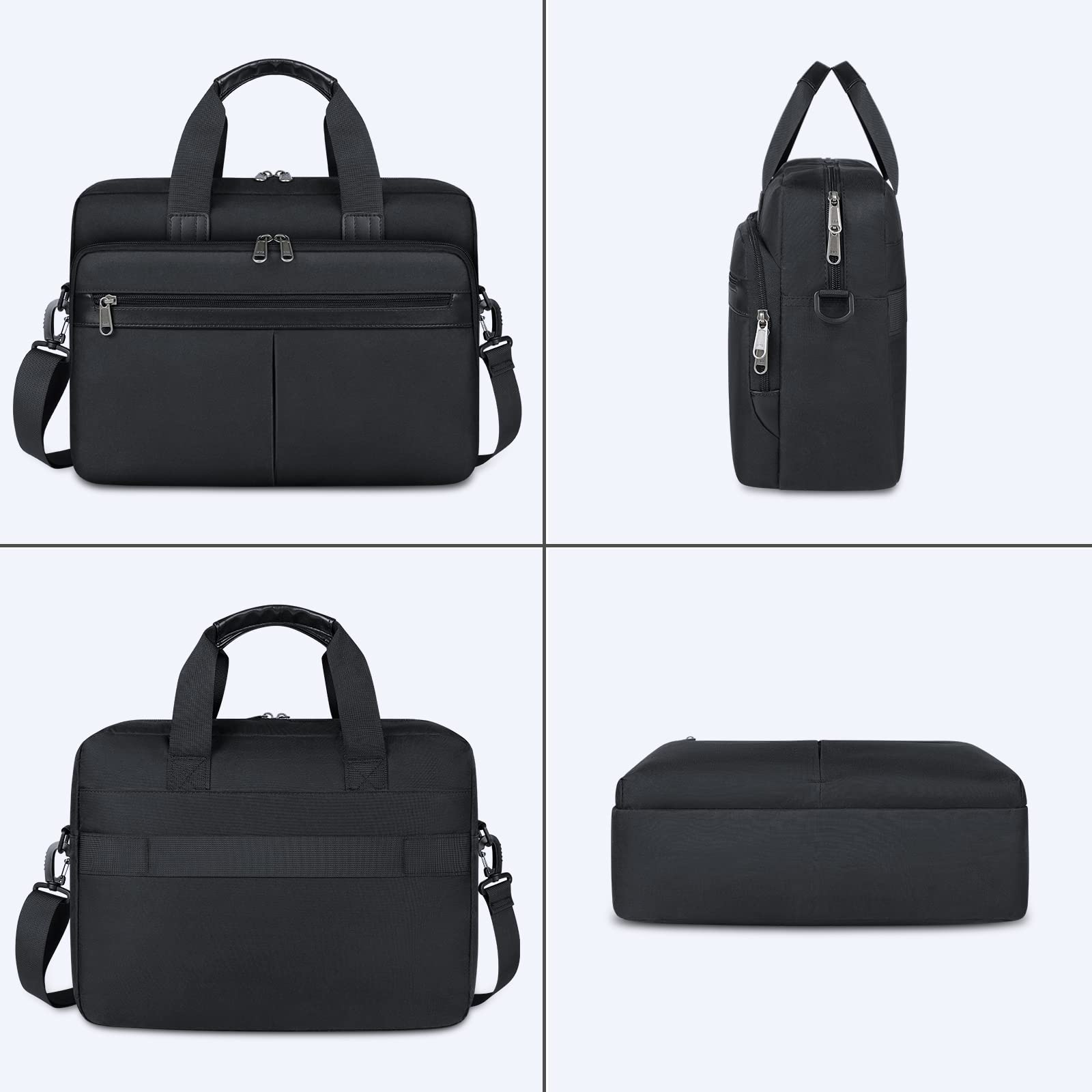 17 Inch Waterproof Laptop Briefcase for Men - Large Business Messenger Bag with USB Charging Port for Work, Travel & Commuting - Durable Computer Carrying Case (Black)