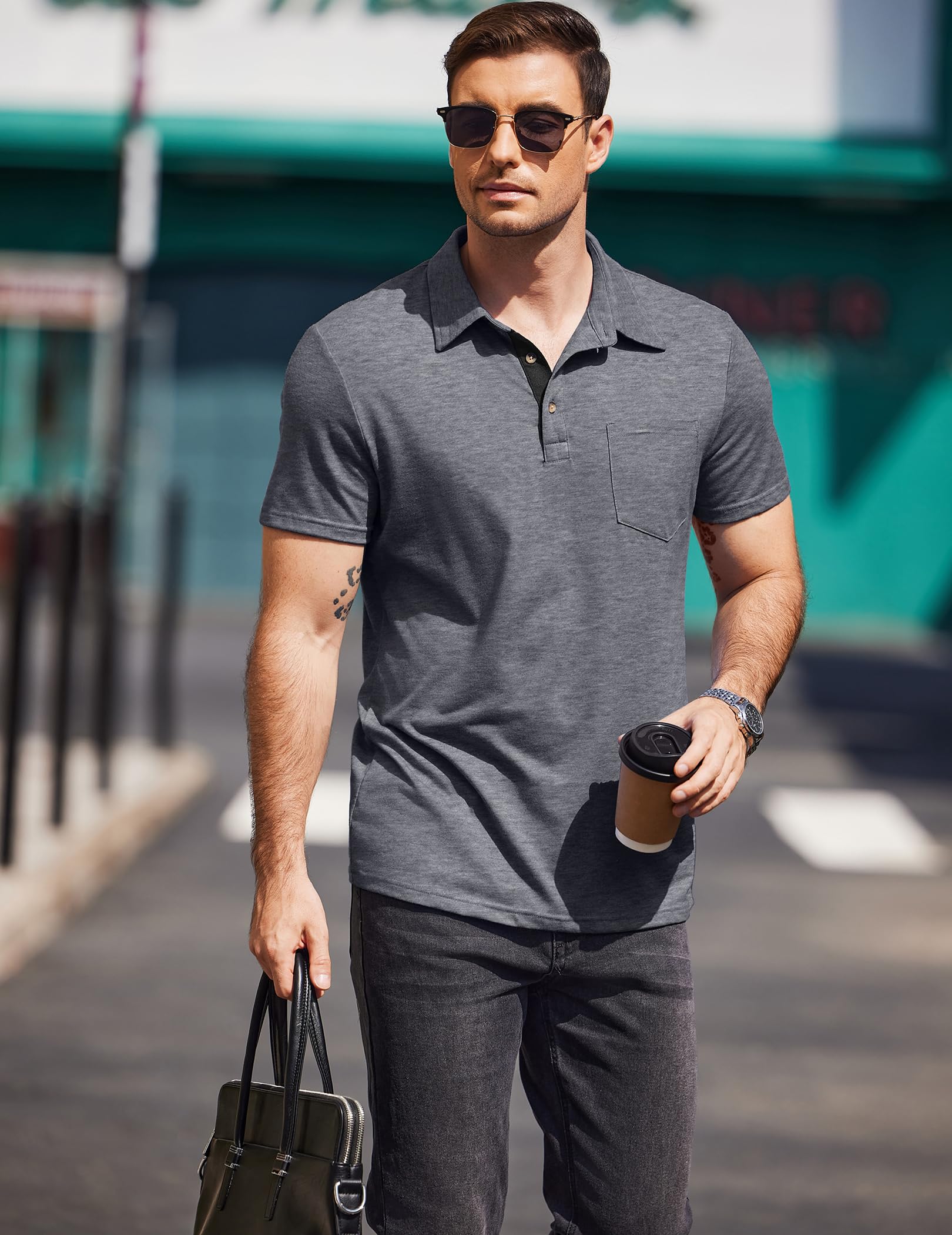 COOFANDY Men's Short Sleeve Polo Shirt - Breathable Casual Button Down Golf Shirt for Summer | Comfortable Dressy T-Shirt for Work, Golf & Outdoor Activities