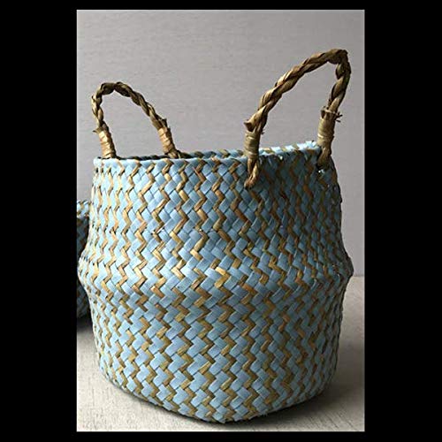Natural Seagrass Storage Basket - Woven Rattan Belly Basket with Wave Pattern - Perfect for Home Organization, Garden Flower Pots, and Decorative Storage