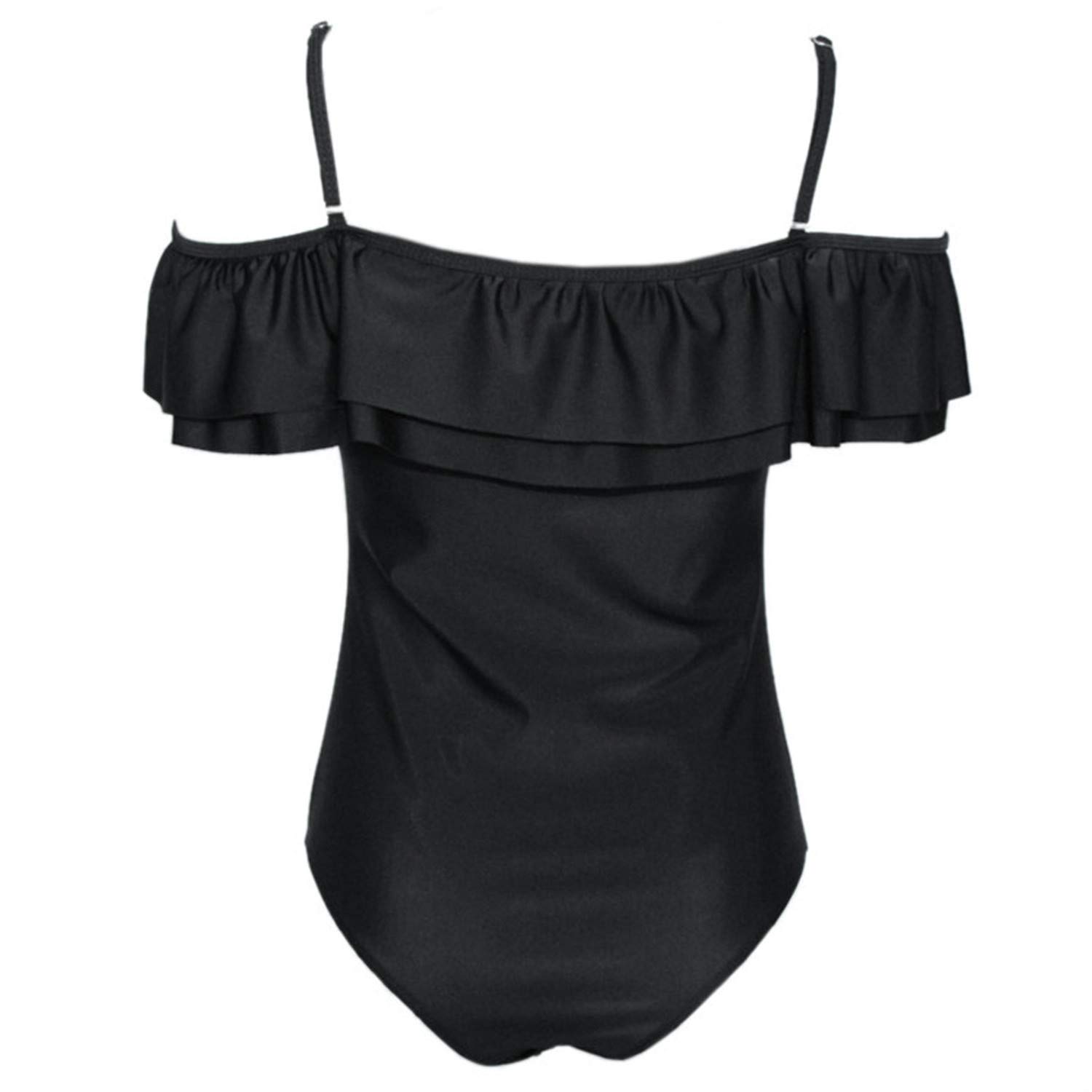 TSWRK Women's Flounce Off Shoulder One Piece Swimsuit with Ruffles - Sexy Beach Bathing Suit for Summer Vacation, Pool Party & Tropical Getaway
