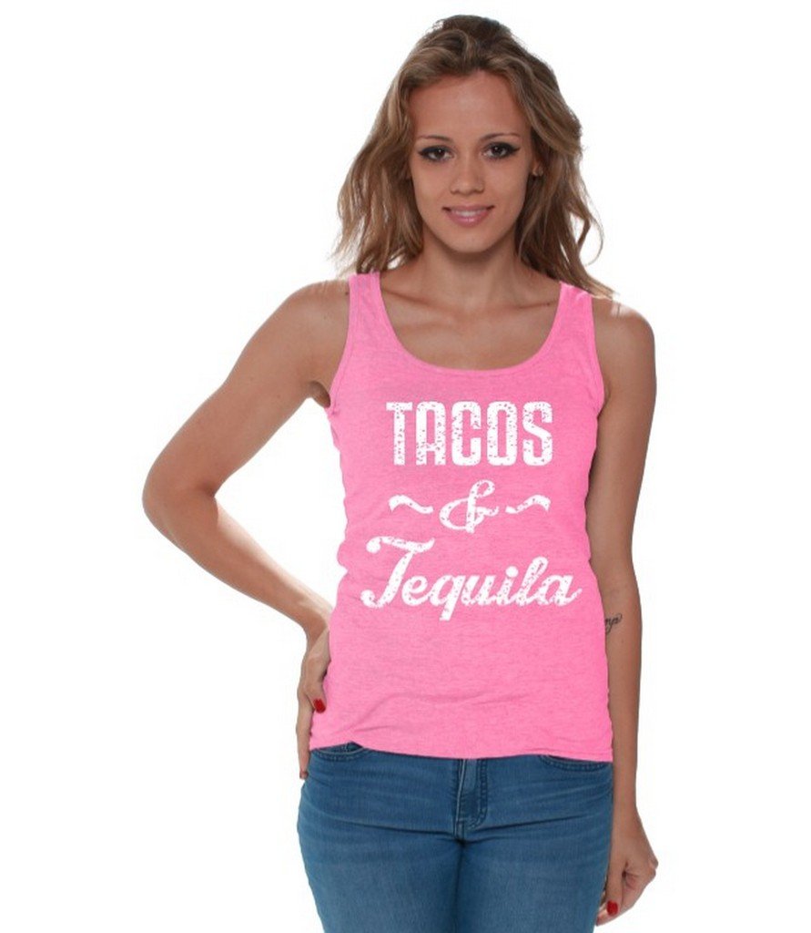 Awkwardstyles Women's Tacos & Tequila Graphic Tank Top - White Mexican Themed Casual Shirt with Free Bookmark - Perfect for Cinco de Mayo Parties & Summer Vacations