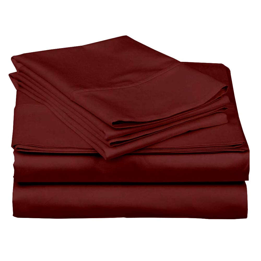 Premium 400 Thread Count Egyptian Cotton Queen Sheets - Extra Deep Pocket Fitted (18-24 Inch) - Luxury Burgundy Solid Bedding Set for Comfort & Durability - Perfect for Master Bedrooms, Guest Rooms & Hotels