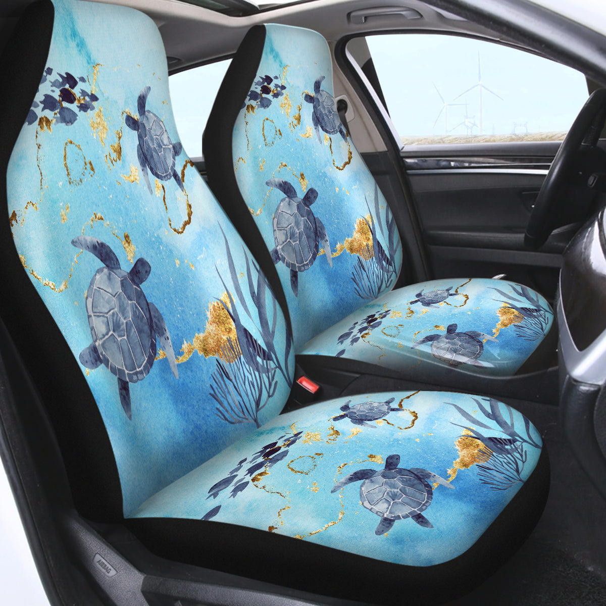 Premium Golden Sea Turtle Bay Car Seat Cover - Waterproof, Non-Slip, Universal Fit for Cars, SUVs & Trucks - Perfect for Beach Trips, Road Trips & Pet Protection