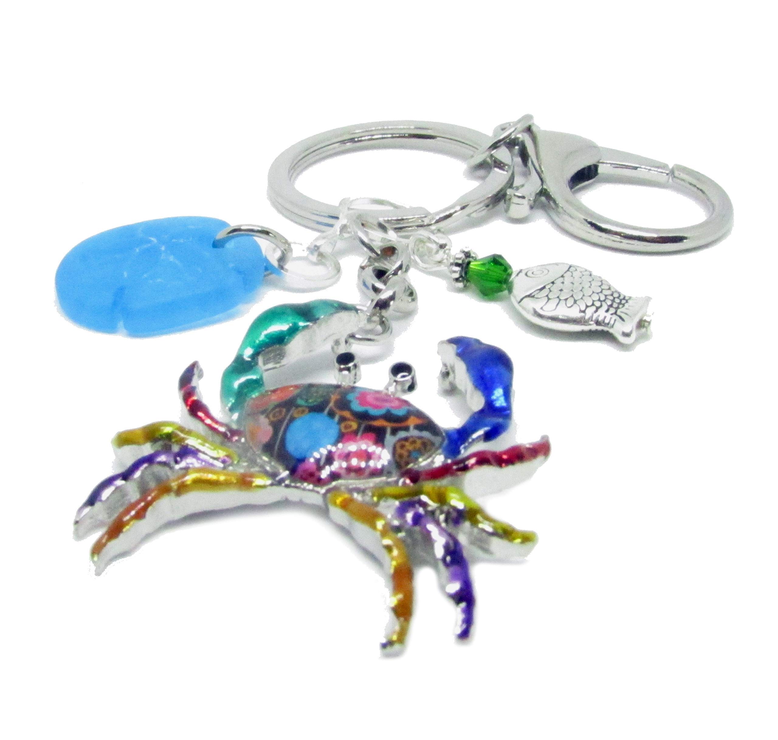Vibrant Crab Keychain - Beach Themed Keyring with Sea Glass Charm - Tropical Gifts for Women - Perfect Mother's Day Present for Mom - Ideal for Beach Vacations, Summer Accessories & Coastal Home Decor