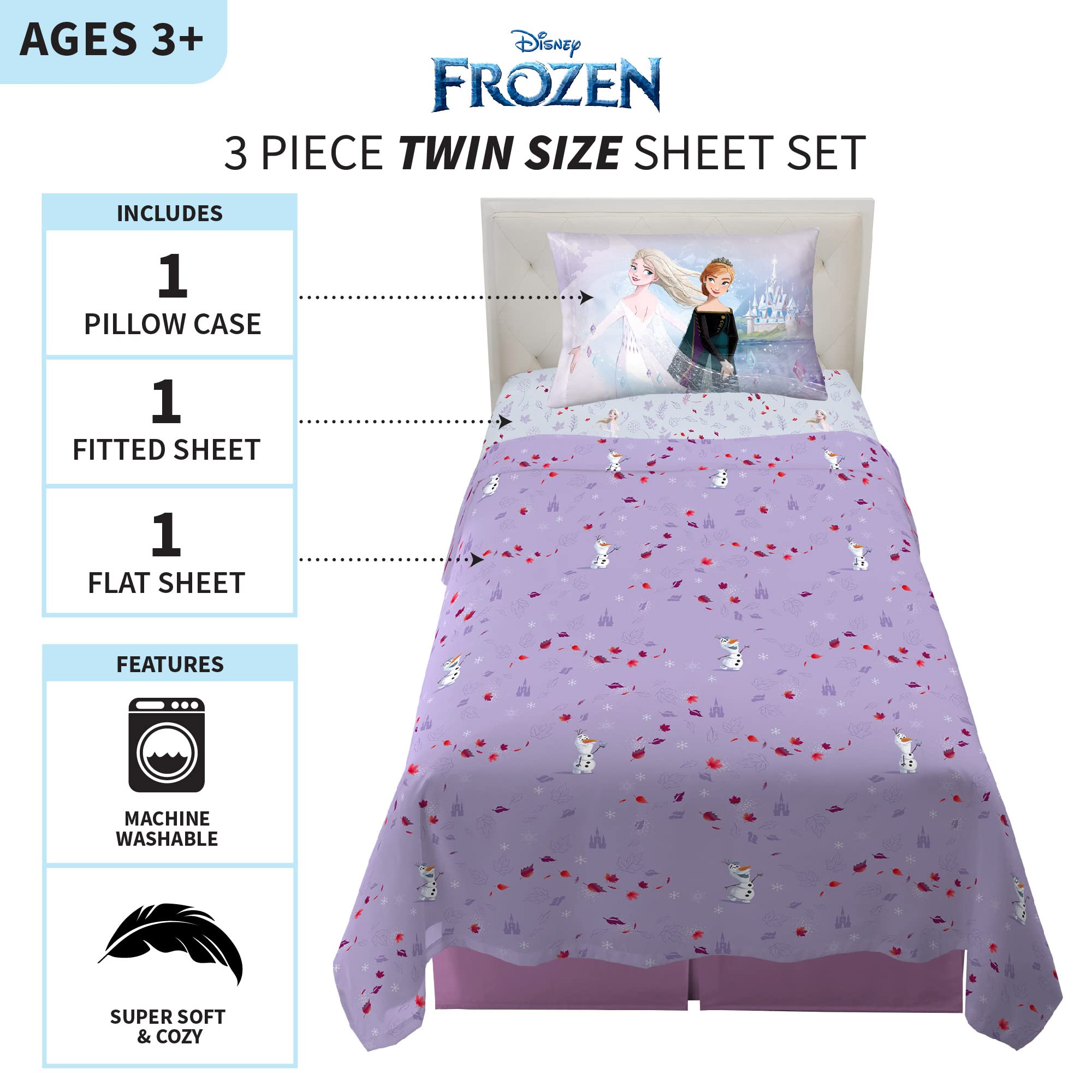 Disney Frozen 2 Twin Size Kids Bedding Set - Ultra Soft Microfiber Sheet for Boys & Girls | Perfect for Kids' Rooms, Sleepovers & Themed Bedrooms