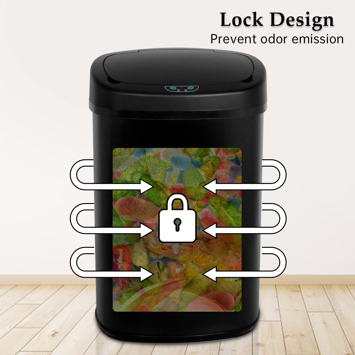 Stainless Steel 13 Gallon Automatic Touchless Trash Can with Lid - Large Capacity Garbage Bin for Kitchen, Home & Office (Black) | Perfect for Hands-Free Waste Disposal in Modern Spaces