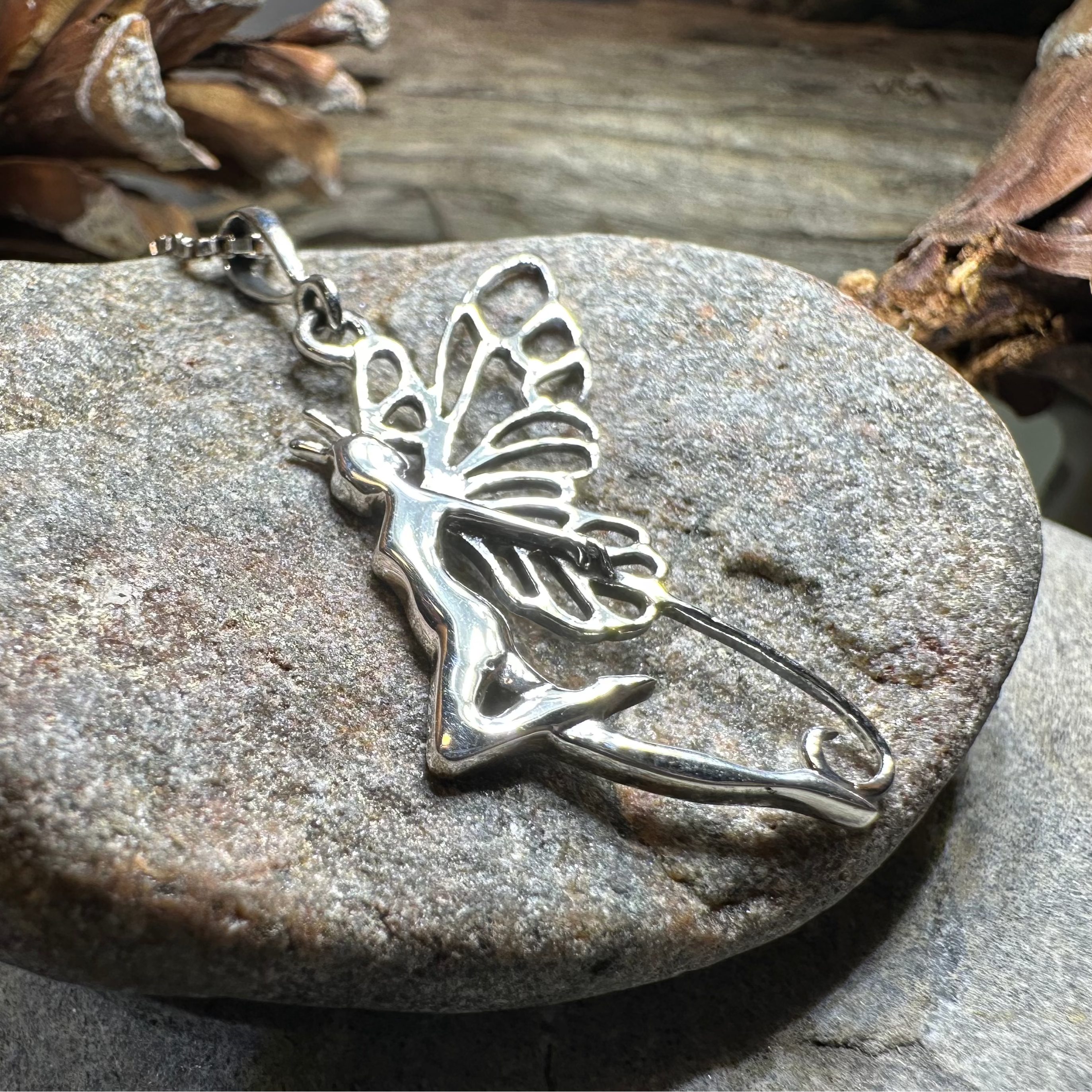 Celtic Meadow Fairy Necklace - Handmade Sterling Silver Fairy Pendant with Enamel Details | Perfect for Nature Lovers, Fantasy Jewelry Gift for Women & Teens | Wear to Festivals, Ren Faires & Boho Outfits