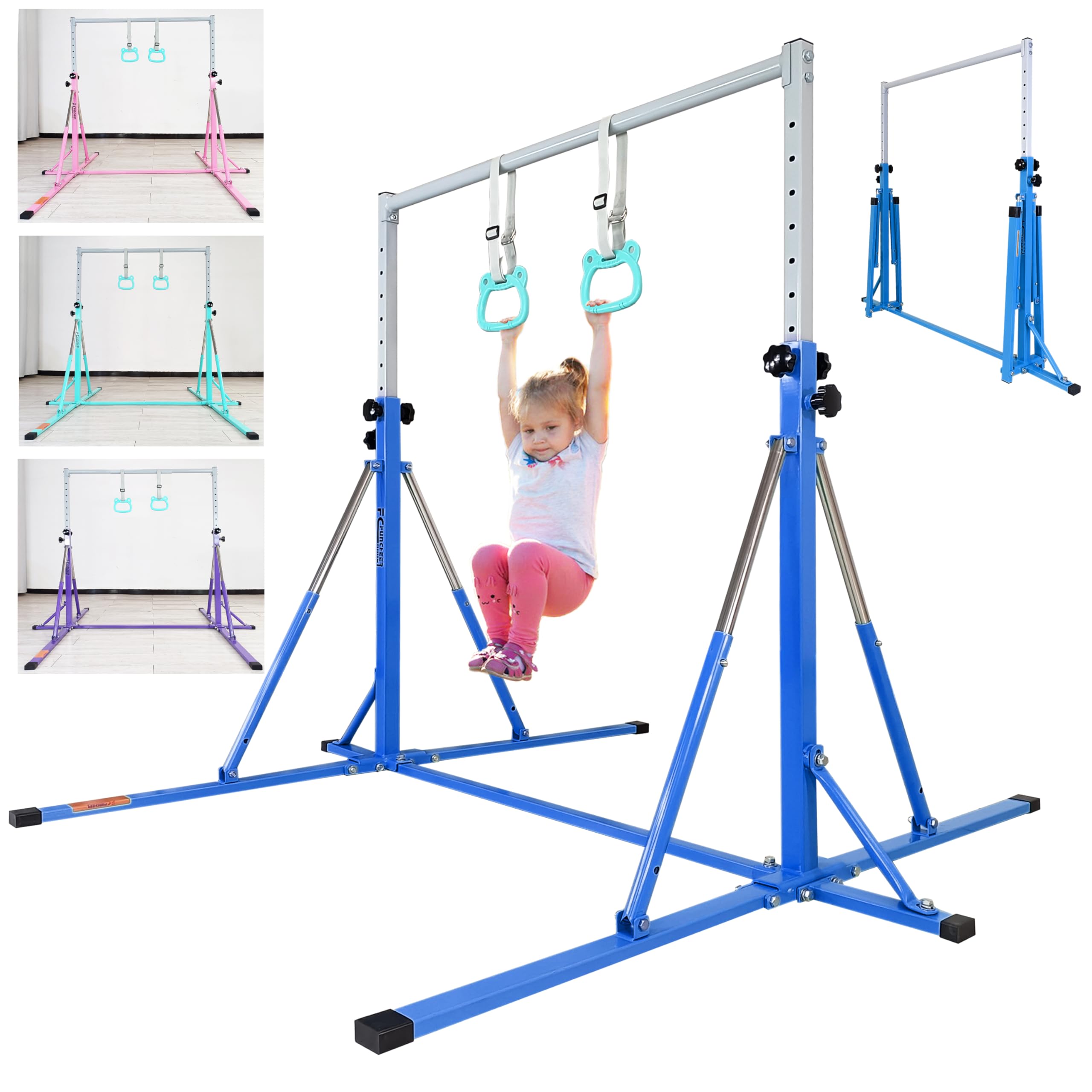 Foldable Gymnastics Bar for Kids Ages 3-15 | 5FT Adjustable Horizontal Training Bar with Triangle Stable Structure | Home Gym Equipment for Indoor Gymnastics Practice, Strength Training & Playtime