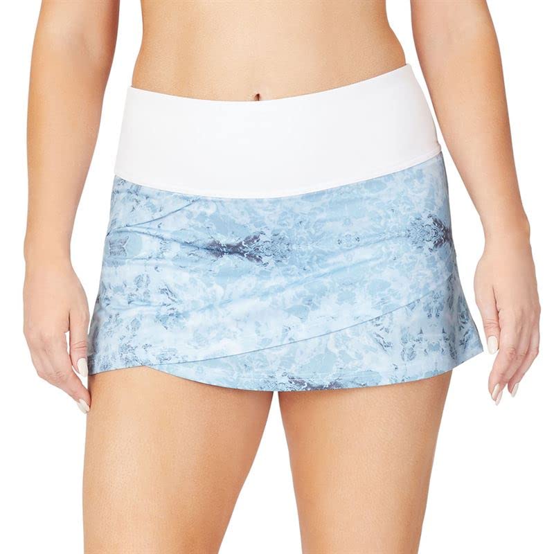Fila Essentials Tiered Skirt for Women - White & Blue Fog Print Flowy Midi Skirt | Casual Summer Skirt for Outfits, Beach, Vacation & Daily Wear