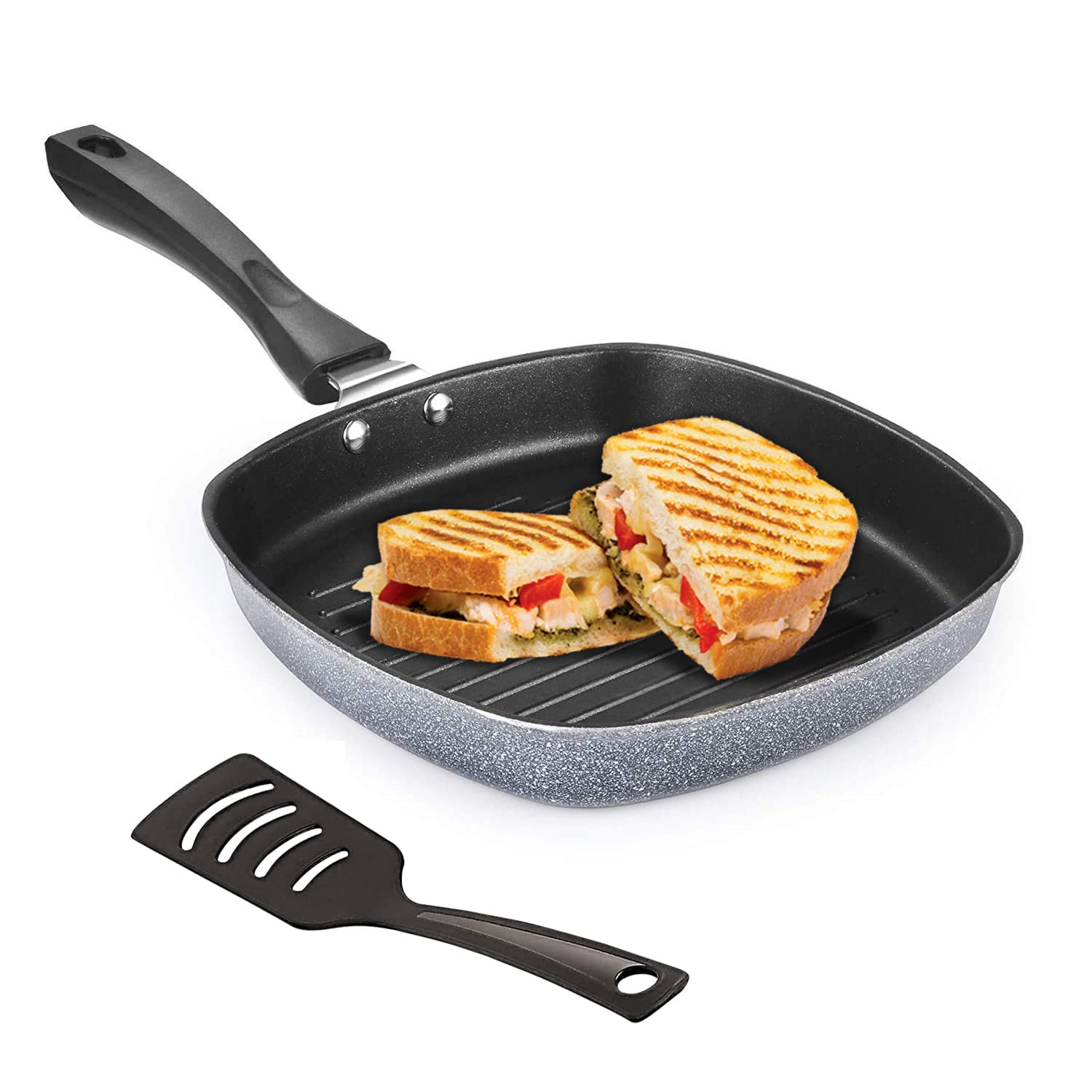 Non-Stick Aluminum Pancake Grill Pan - Sandwich Maker, Uttapam Pan, Chilla Pan, Toast Pan for Grilled Snacks - Large Multipurpose Kadai (Grey) - Made in India - Perfect for Breakfast, Snacks & Indian Cooking