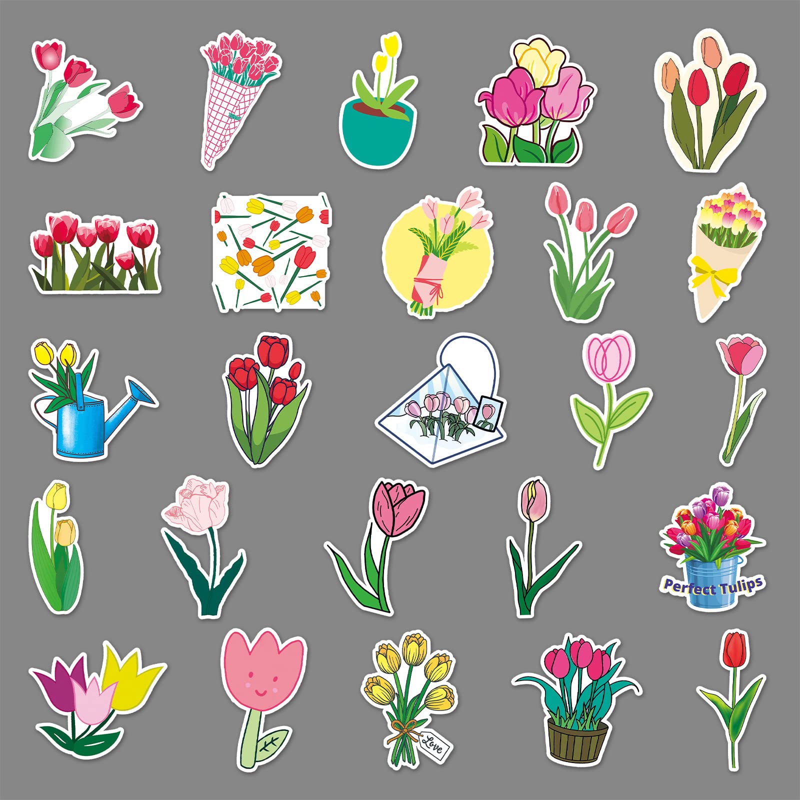 50PCS Waterproof Tulip Flower Stickers - Cute Vinyl Decals for Laptop, Water Bottle, Bike, Car, Skateboard, Luggage, Guitar - Trendy DIY Scrapbooking Stickers for Teens, Girls & Kids - Perfect for School, Home Decor & Personalization