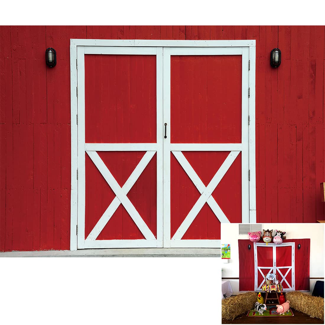 BINQOO 7x5ft Red Barn Door Photography Backdrop - Western Cowboy Party, Autumn Farm Theme, Chicken Coop & Barnyard Background for Kids Birthday, Baby Shower, Newborn Photos - Perfect for Western Decor, Rustic Events & Themed Photoshoots