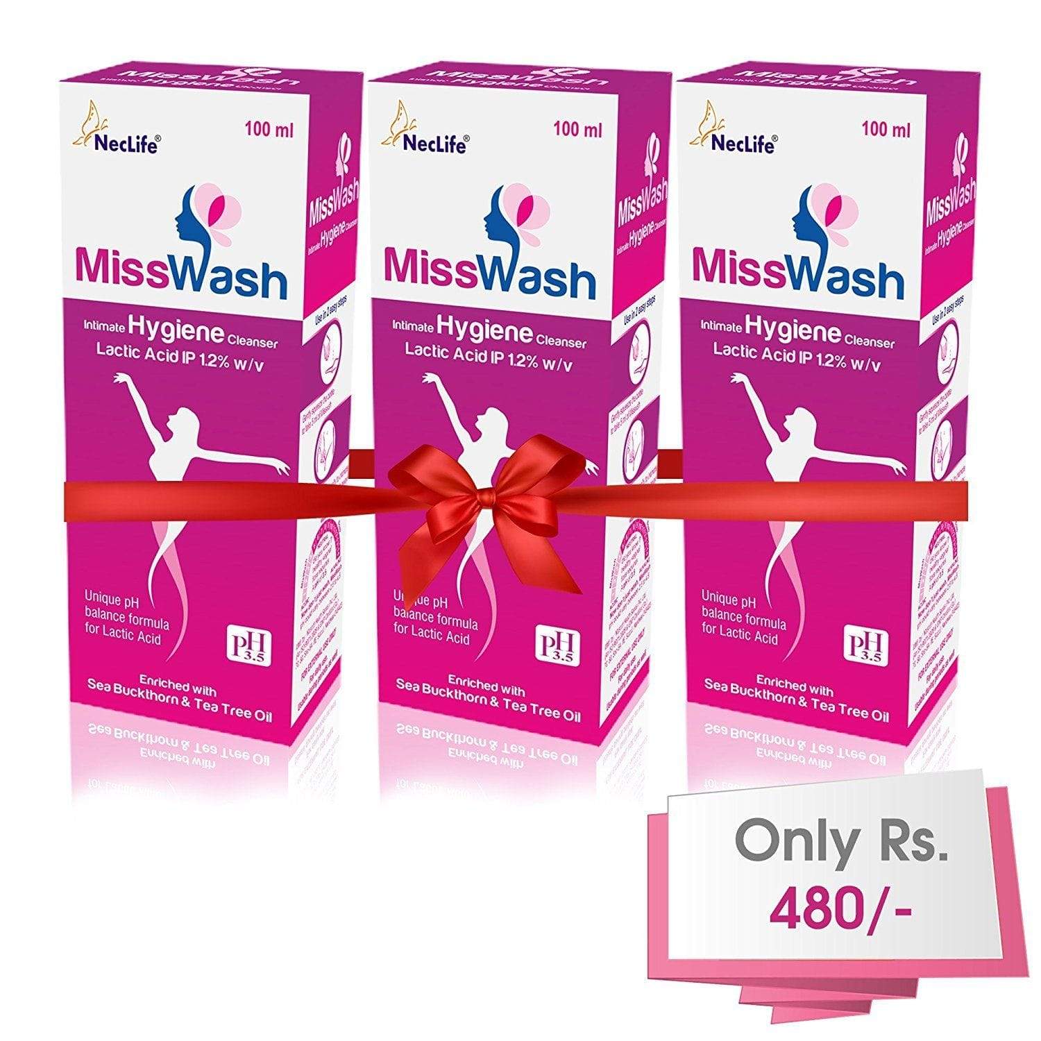 MissWash Expert Intimate Hygiene Wash 100ml (Pack of 3) | pH Balanced Feminine Wash for Daily Care | Gentle Cleansing for Sensitive Skin | Perfect for Travel & Gym