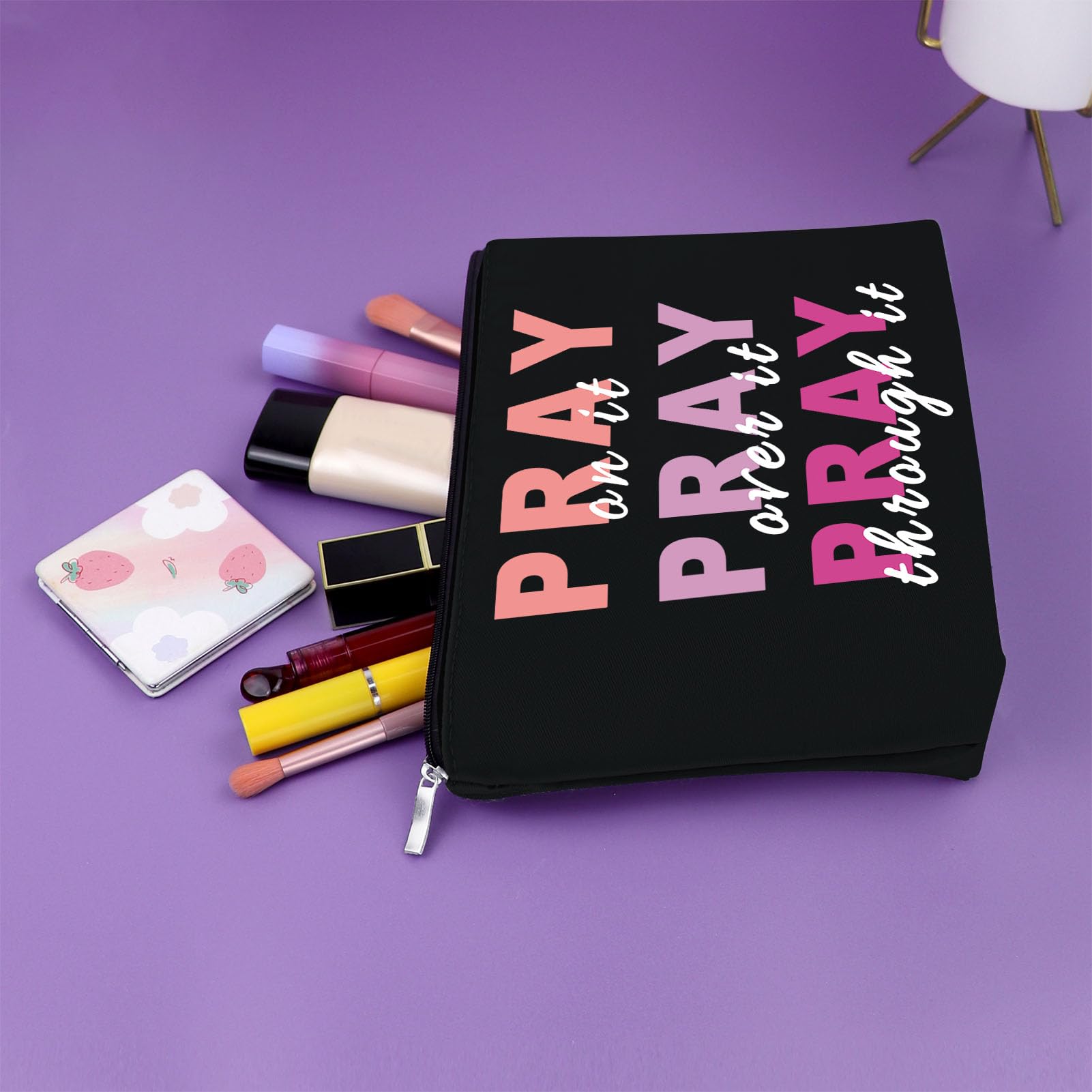 Faith-Inspired Black Makeup Bag - Christian Gifts for Women & Mom, Birthday & Christmas Presents - Perfect for Church, Travel & Daily Use