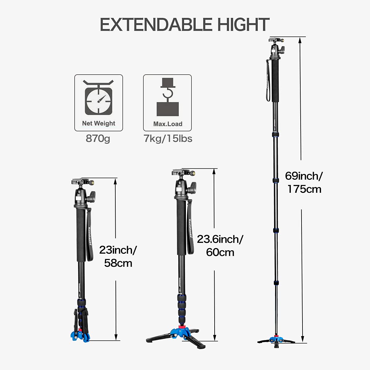 Koolehaoda 69-inch Aluminum Camera Monopod with Support Base & K-09 Ballhead - Compatible with DSLR Cameras Like Canon, Nikon - Perfect for Travel, Sports, and Outdoor Photography