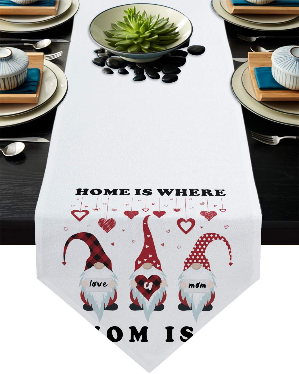 COLORSUM Linen Burlap Table Runner 13x120 Inch - Rustic Farmhouse Decor with Red Love Hearts & Dwarfs Design for Dining Tables, Dressers, Weddings, Parties & BBQs | Perfect for Home Decor, Kitchen, and Holiday Celebrations