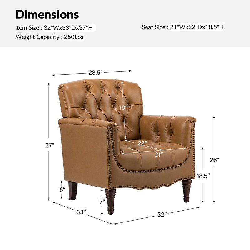 Premium Genuine Leather Armchair - Handcrafted Modern Lounge Chair for Living Room, Office & Study - Brown Leather Recliner with Solid Wood Frame - Perfect for Home Decor & Relaxation