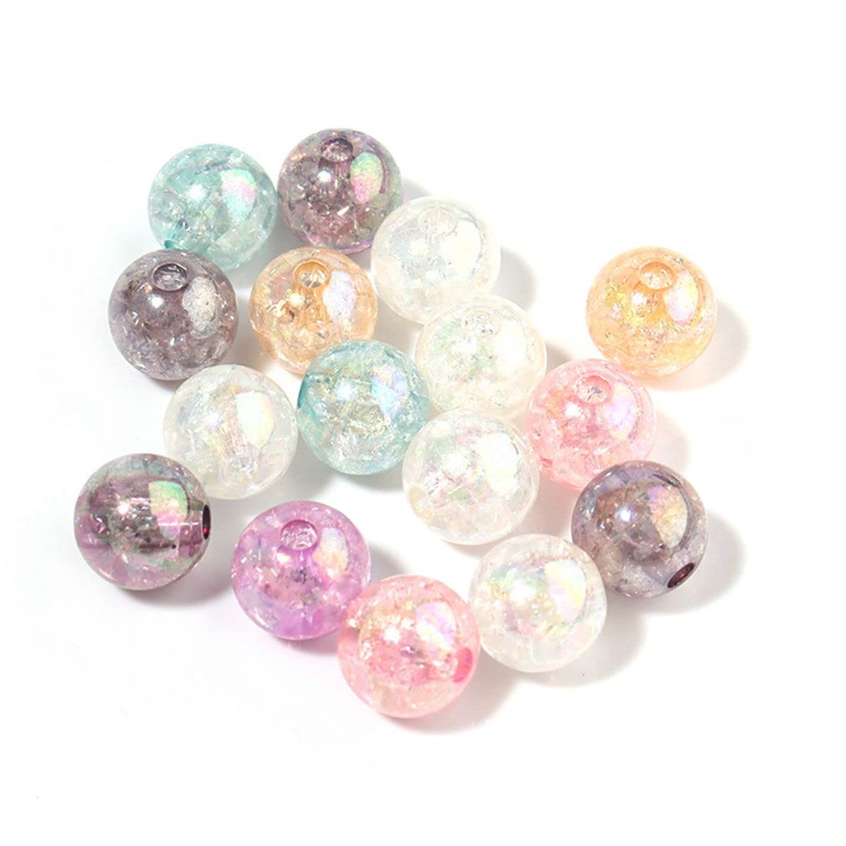 HOUGE 100PCS Bling Colored Acrylic Crystal Beads - 8mm Round Crackle Glass Beads for Jewelry Making, DIY Bracelets, Earrings, Necklaces - Perfect for Birthday Gifts, Party Favors & Craft Projects