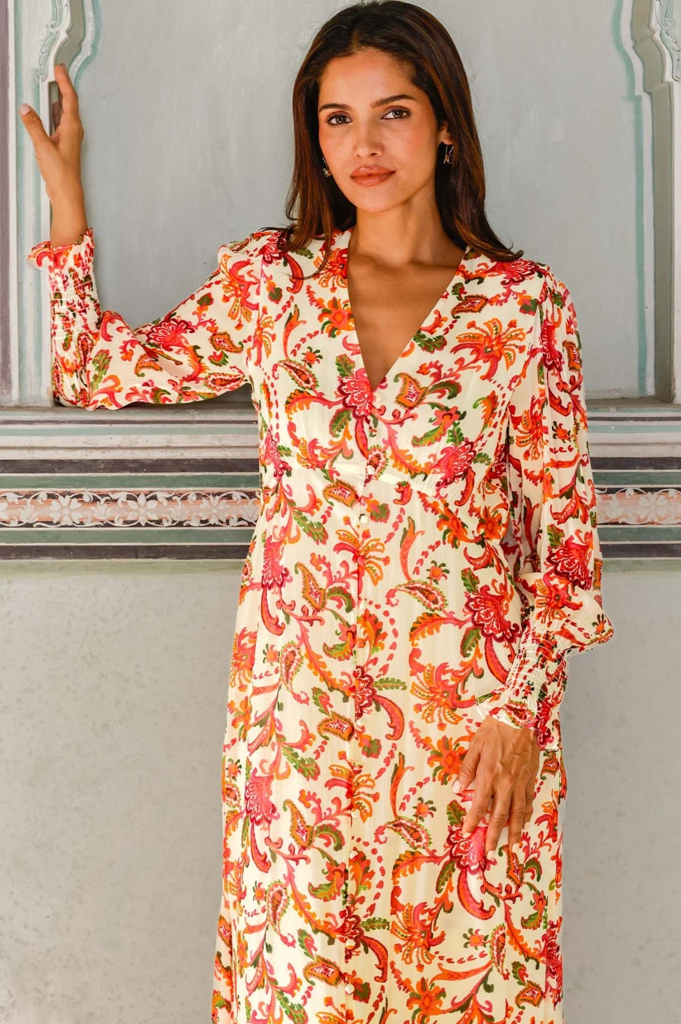 Long Sleeve Sally Anne Dress | Paisley Floral Print Women's Fashion Dress for Casual Wear, Office & Special Occasions
