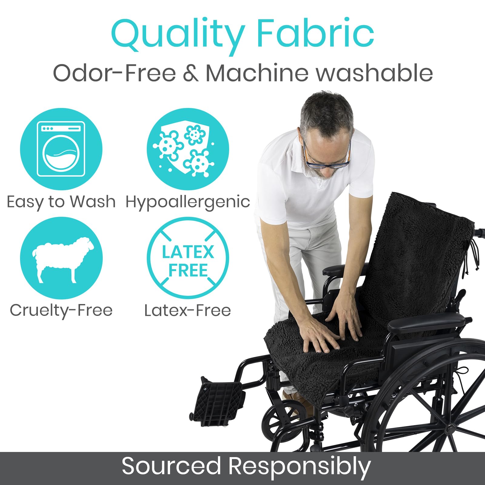 Vive Wheelchair Sheepskin Pad - Comfortable Seat & Backrest Cover for Pain Relief - Pressure Relief Cushion for Seniors & Adults - Bed Sore Prevention for Wheelchairs & Mobility Scooters - Faux Fur Medical Cushion for Home, Hospital & Daily Use