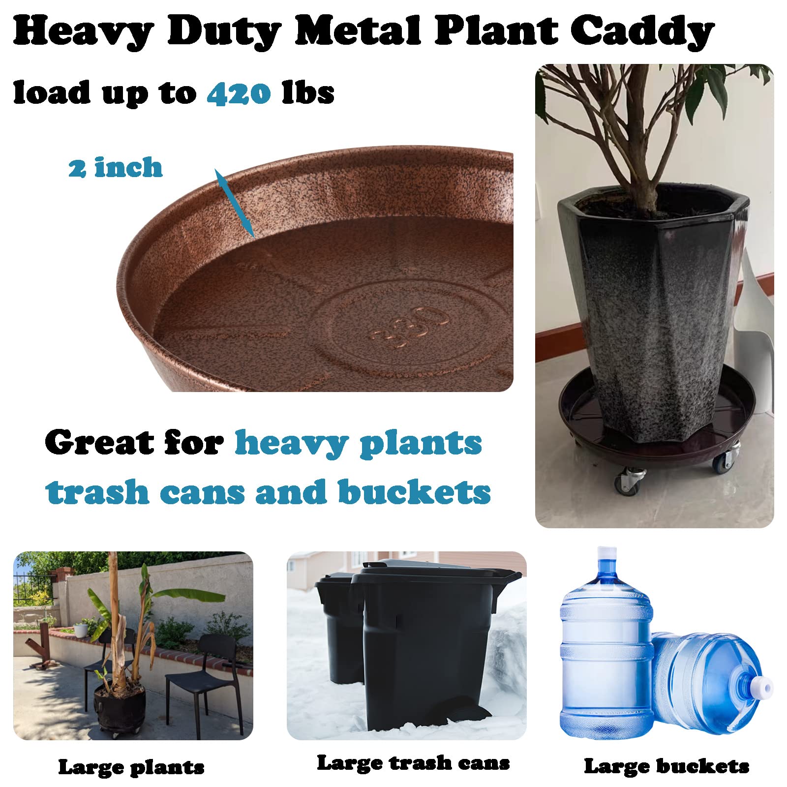 3 Packs Heavy Duty Metal Plant Caddy with Wheels - 13