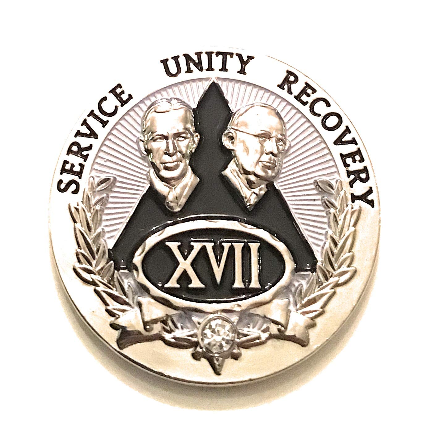 17 Year AA Medallion - Alcoholics Anonymous Silver & Black Sobriety Chip with Bill & Bob - Recovery Token Coin for 12 Step Programs, Sobriety Milestones & AA Meetings