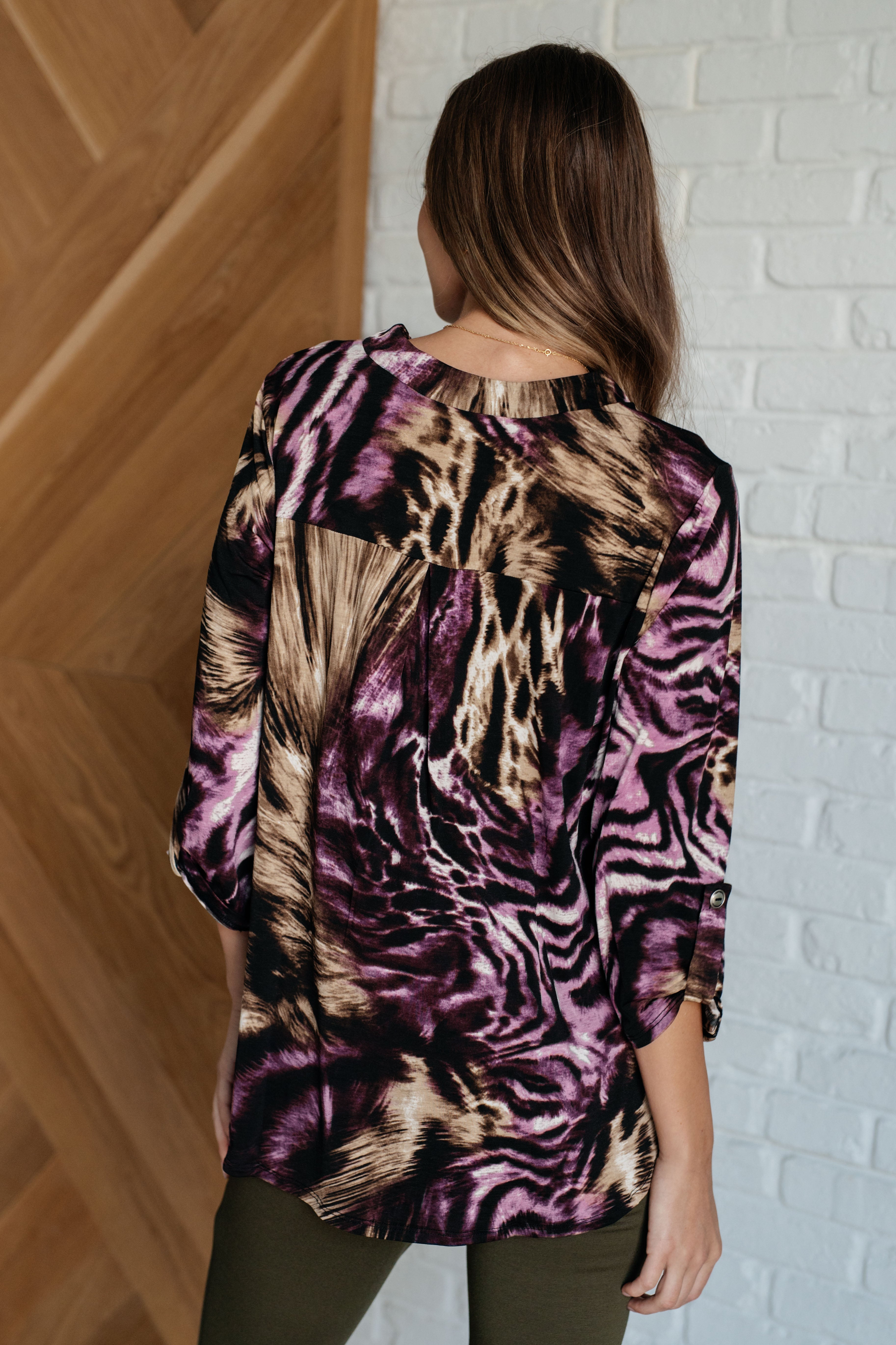 Lizzy Top - Stylish Purple & Taupe Animal Print Blouse for Women | Trendy Casual & Night Out Outfits
