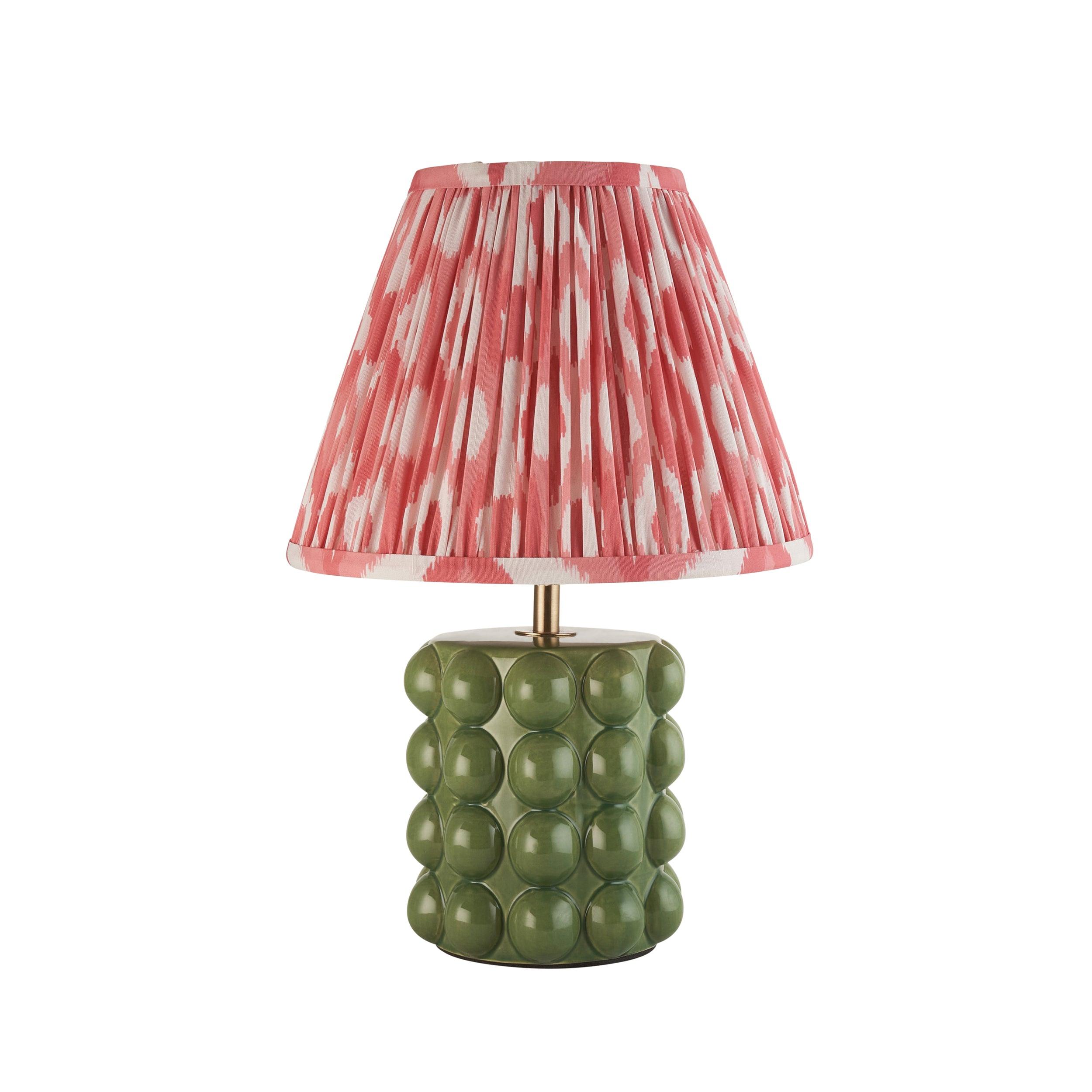 Bobble Ceramic Table Lamp with Ikat Pattern 25cm Coral Pink Shade - Perfect for Bedroom Nightstand, Living Room Decor & Office Lighting