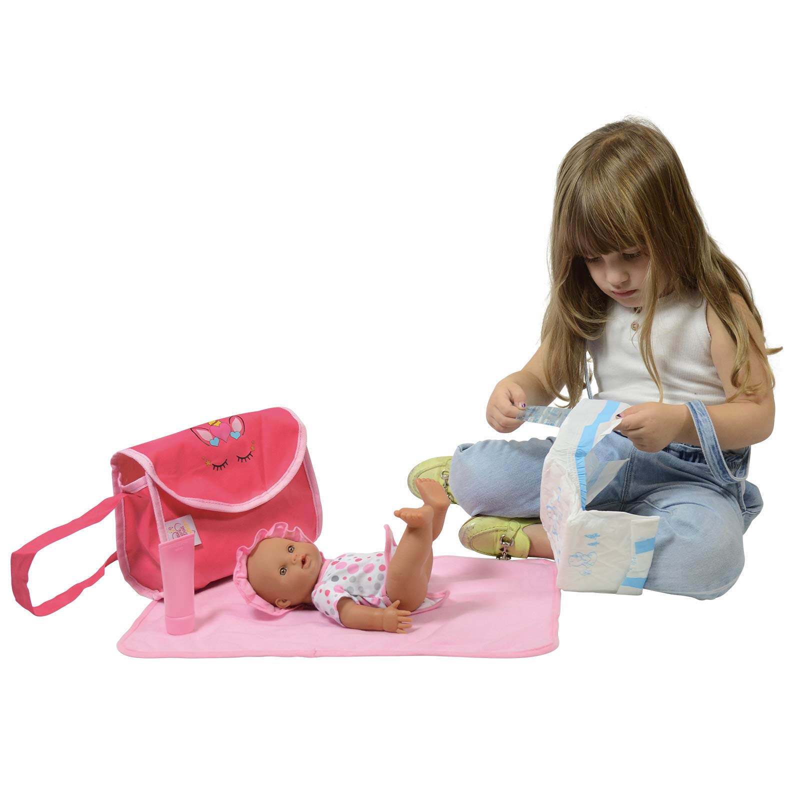 New York Doll Collection Unicorn Diaper Travel Bag with Baby Lotion, Powder & Changing Mat - Perfect for Doll Care, Travel & Playtime Adventures