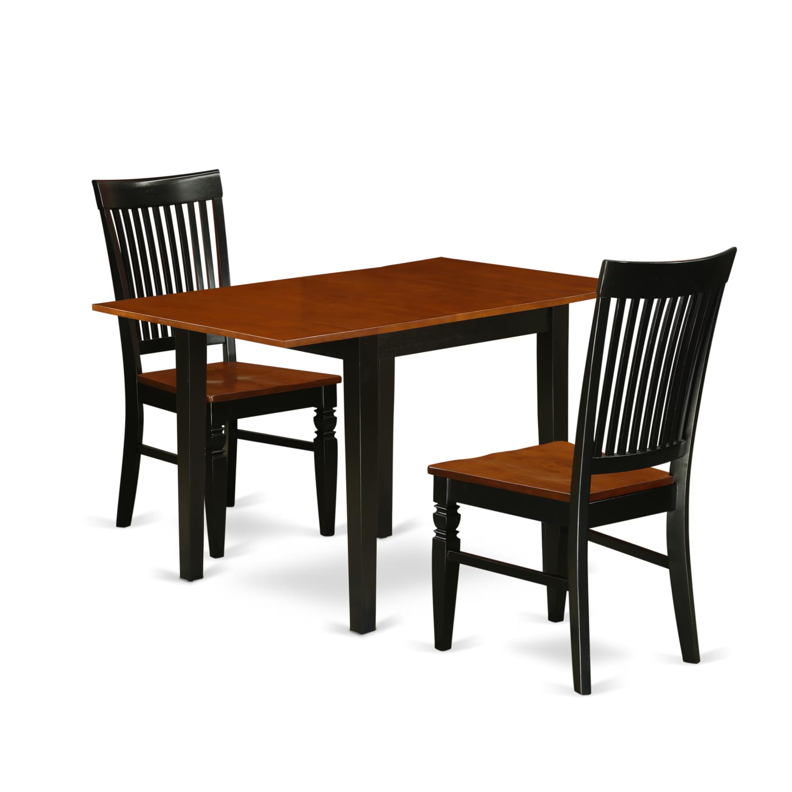 Modern 3-Piece Dining Table Set with Drop Leaf & 2 Chairs - 30x48 Inch Rectangle Wooden Table in Black & Cherry - Perfect for Small Kitchens, Breakfast Nooks & Compact Dining Spaces