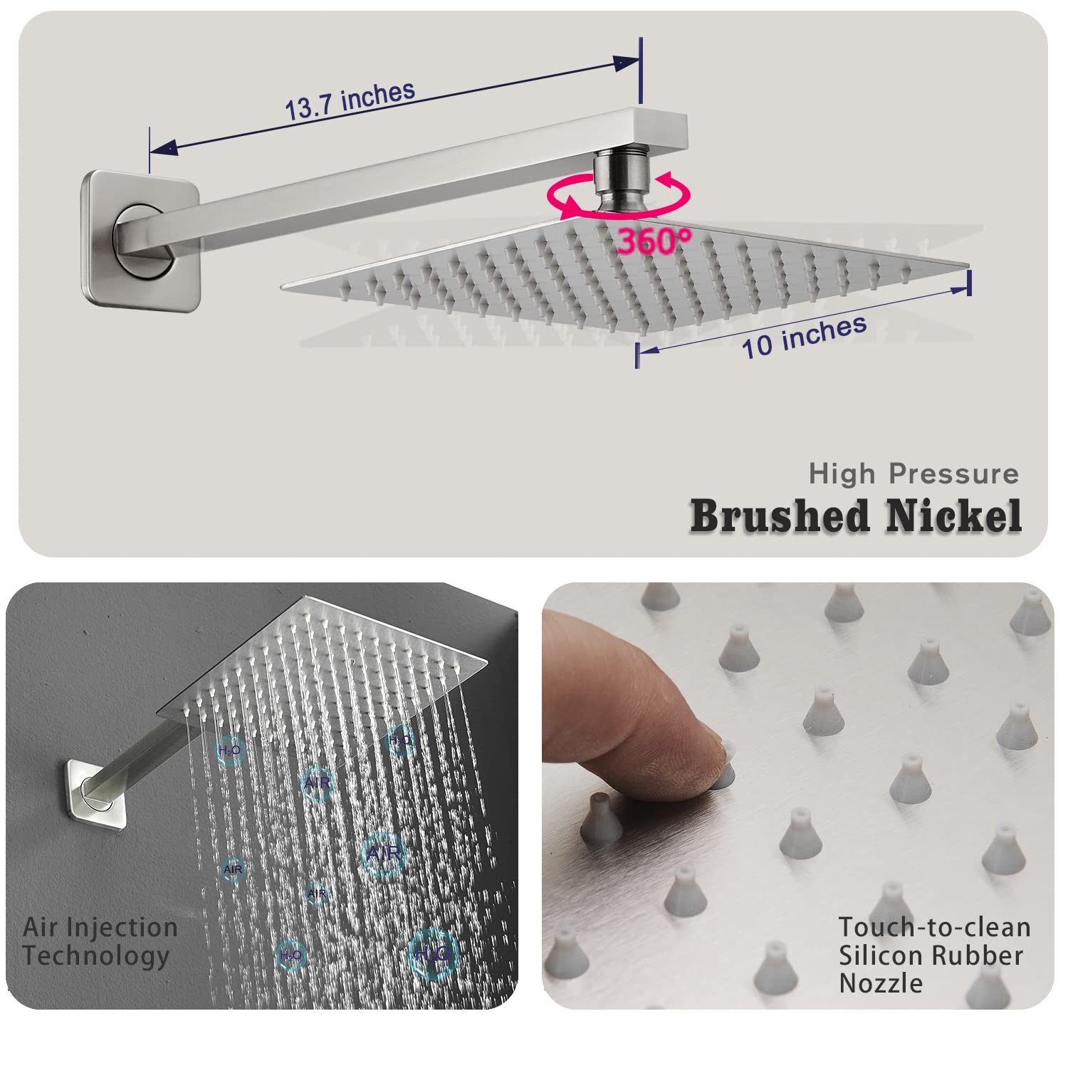 Luxury Brushed Nickel Rain Shower Combo Set - Wall Mounted Rainfall Shower Head System with Faucet, Rough-in Valve & Trim Kit | Perfect for Modern Bathroom Renovation & Spa-like Shower Experience