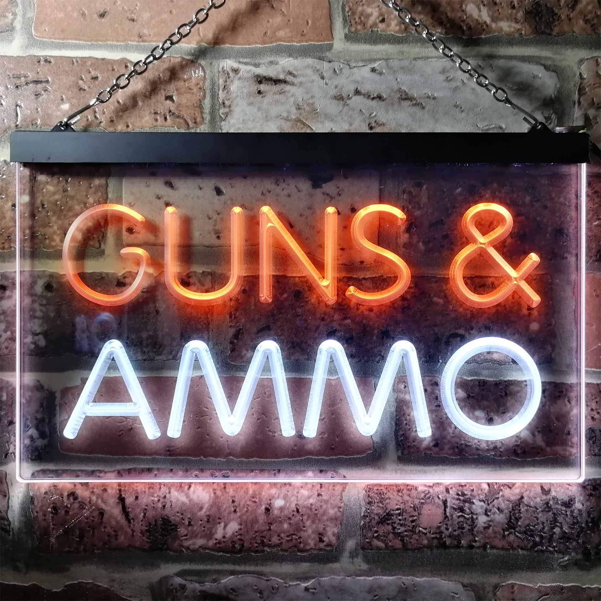 ADVPRO Guns & Ammo LED Neon Sign - White & Orange for Bar & Man Cave