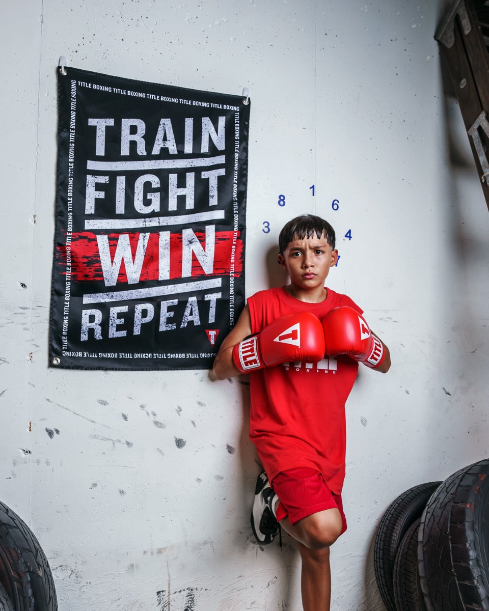 TITLE Boxing Gym Banner - Motivational Fight, Train, Win, Repeat Wall Art for Boxing Gyms & Home Workout Spaces