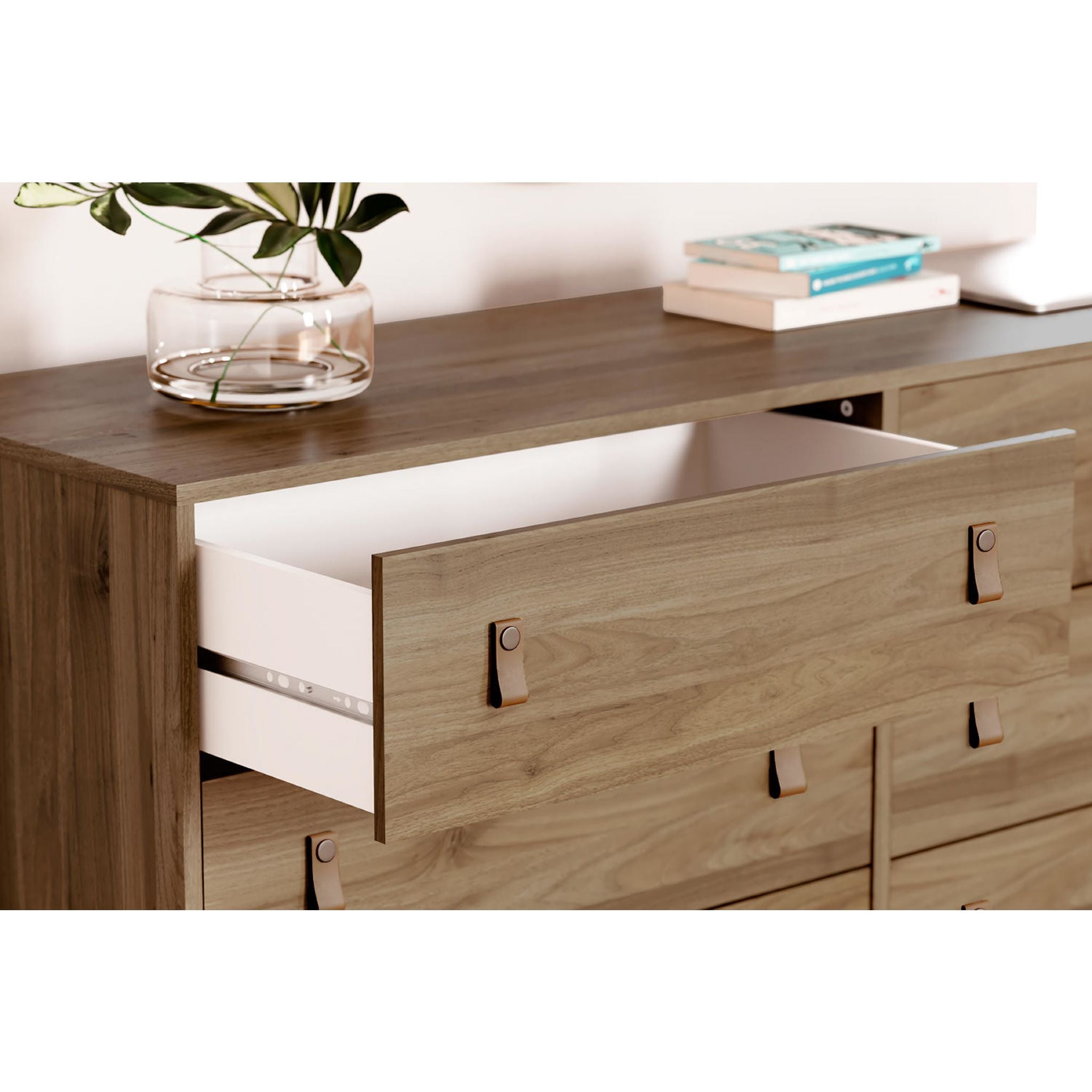 Aprilyn Dresser in Honey Finish - Modern Wooden Dresser with 6 Drawers for Bedroom Storage & Organization - Perfect for Home, Apartment, and Dorm Room Decor