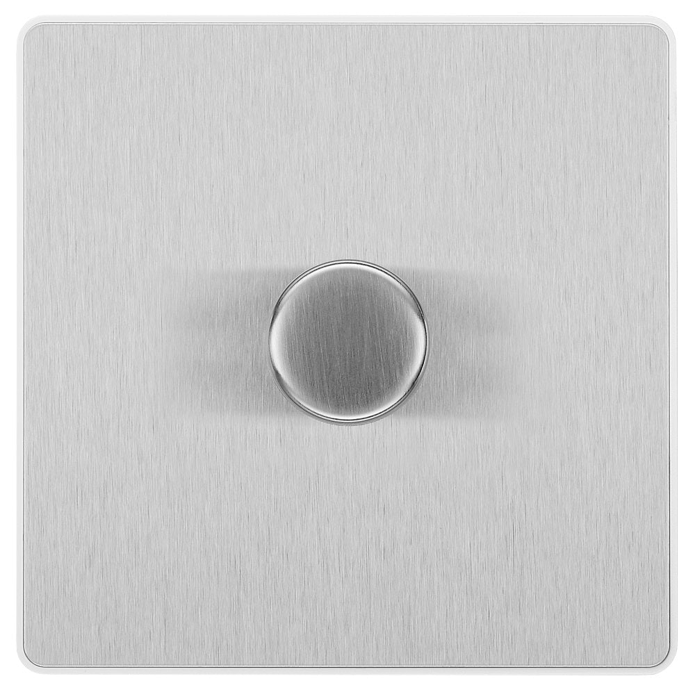 BG Evolve Brushed Steel 1G Dimmer Switch PCDBS81W - Modern Single Gang Light Control for Home & Office Lighting Solutions