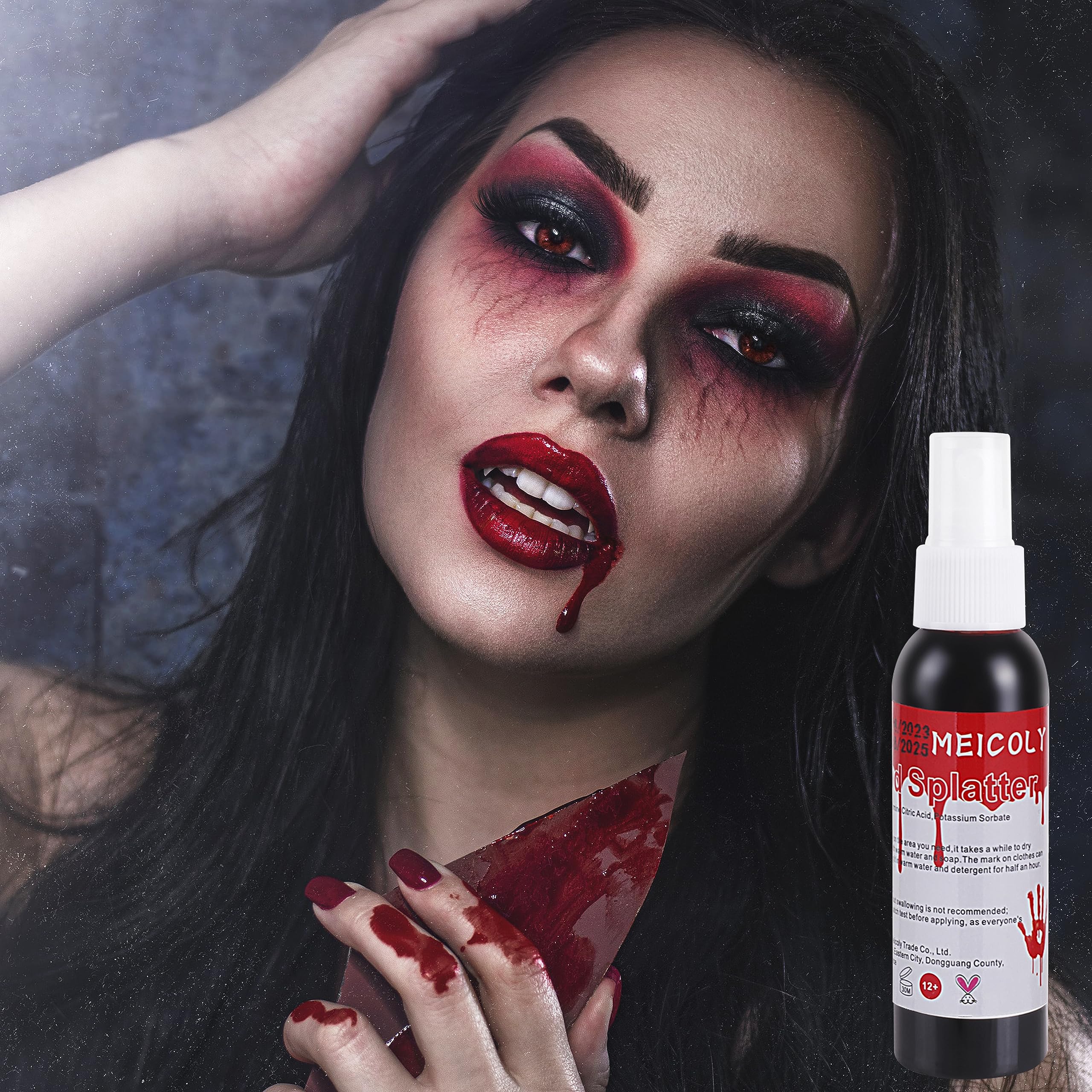 MEICOLY Fake Blood Spray - 2.1oz Halloween SFX Makeup Kit for Zombie, Vampire & Monster Costumes | Realistic Blood Splatter Effects for Clothes & Props | Dark Red Liquid Blood (2-Pack) - Perfect for Halloween Parties, Haunted Houses & Horror Movie Effects