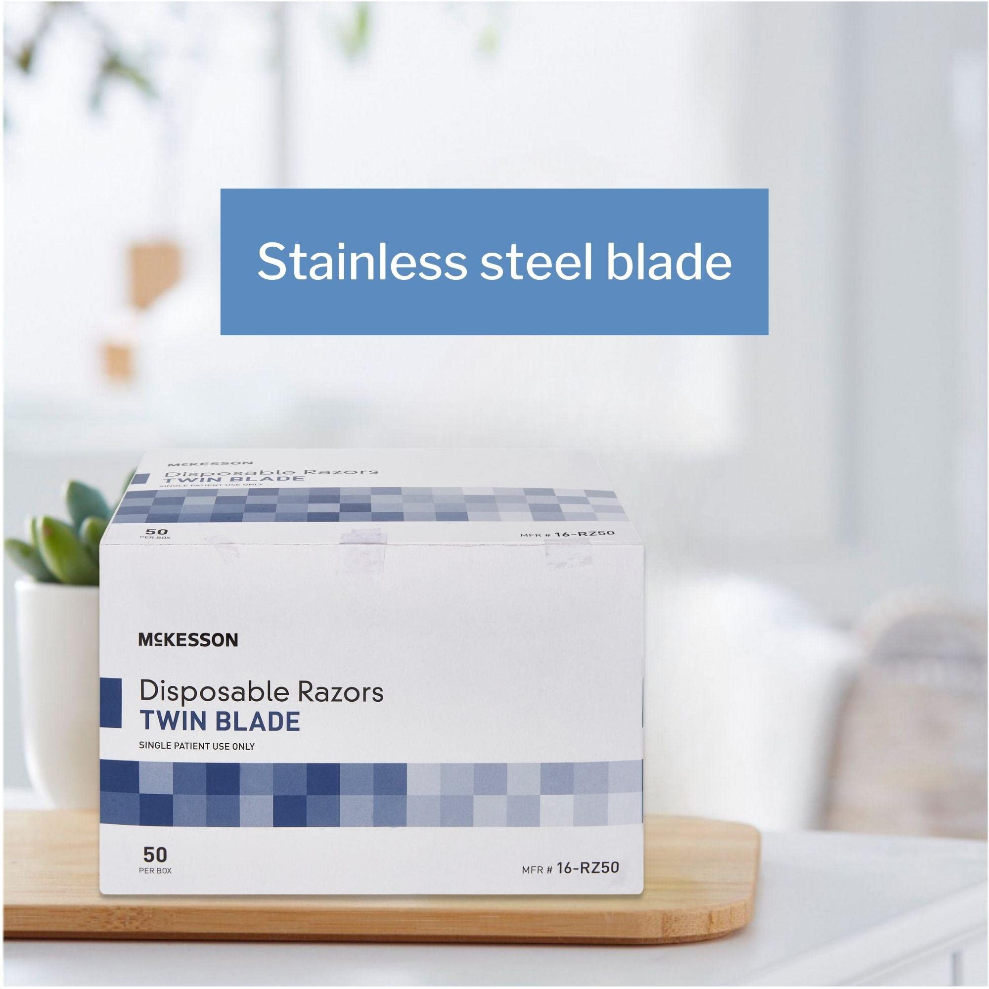 McKesson Disposable Razors 50 Pack - Twin Blade Stainless Steel Shaving Razors for Men & Women | Bulk Blue Razors for Travel, Gym & Everyday Use