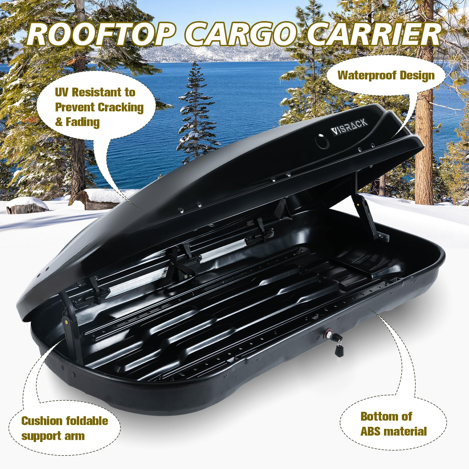 Black 13 Cubic Feet Rooftop Cargo Box - Heavy Duty Waterproof Car Top Carrier with Dual Side Opening | Extra Keys & Straps Included | Perfect for Road Trips, Camping Gear Storage & Travel Luggage
