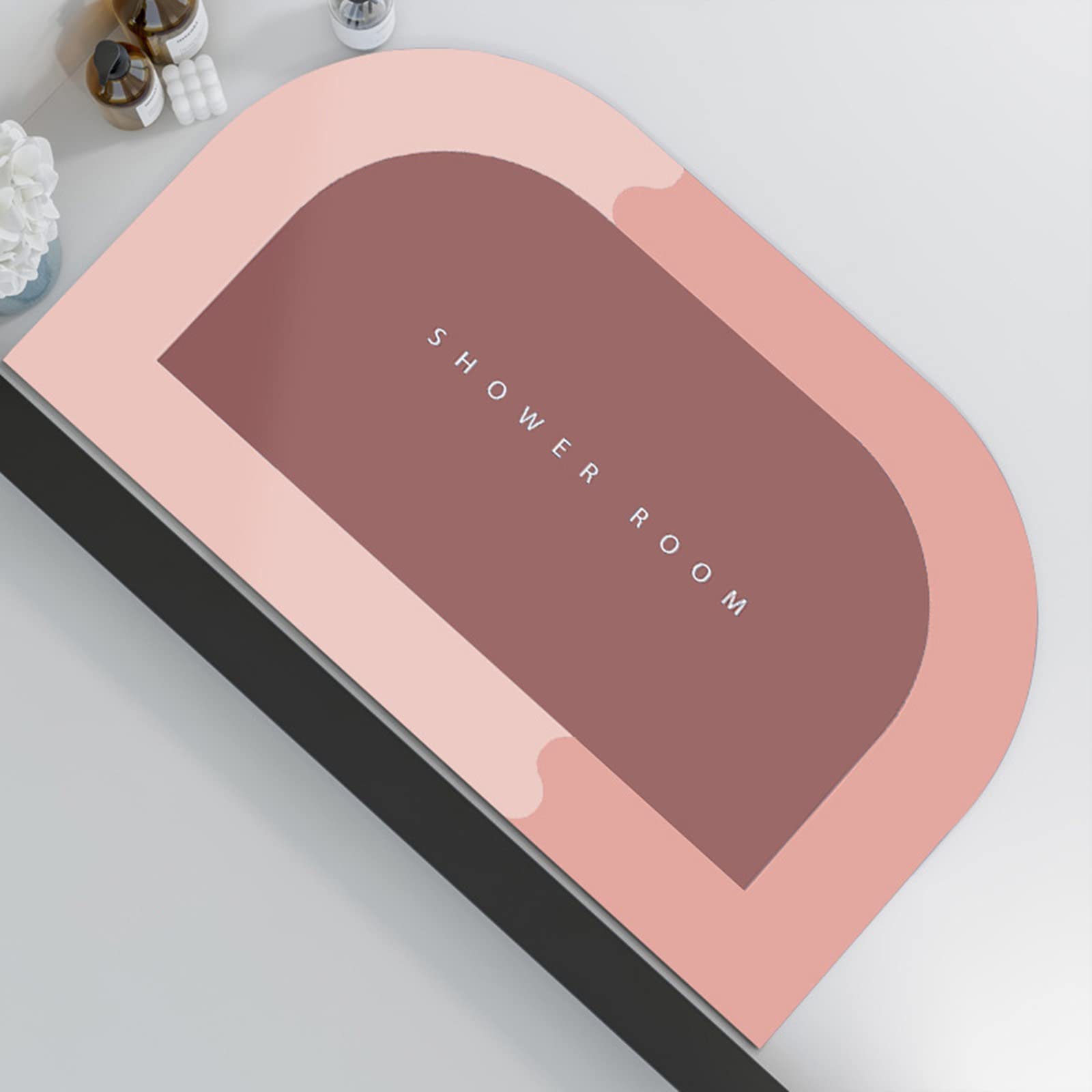 Super Absorbent Non-Slip Bath Mat - Quick Dry Microfiber Bathroom Floor Mat for Home, Morandi Pink Trapezoid Diatomite Mat (15.7x23.6 Inch) - Perfect for Bathroom, Shower & Spa Areas