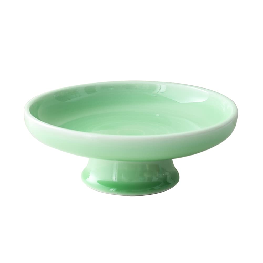 Ceramic Pedestal Bowl - 6.3 Inch Round Footed Serving Dish for Fruits, Desserts, Snacks, Nuts | Elegant Kitchen Counter Centerpiece & Table Decor in Green | Perfect for Parties, Dining Display, and Home Decor
