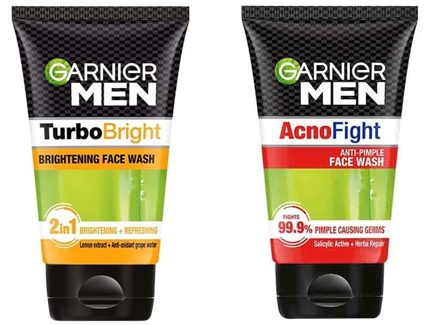 Garnier Men Power White Anti-Dark Cells Brightening Face Wash & Acno Fight Anti-Pimple Cleanser - 100g Each | Men's Skincare for Dark Spots & Acne | Daily Face Wash Routine for Clear, Radiant Skin