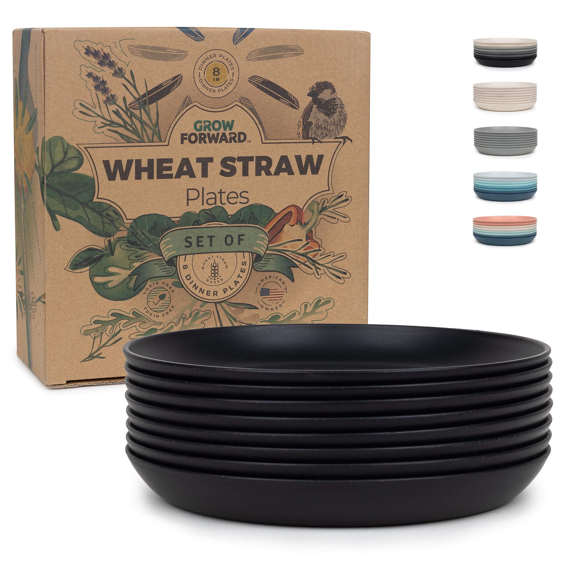 Premium 8-Inch Wheat Straw Dessert Plates - Set of 8 Unbreakable Reusable Hard Plastic Plates - Microwave Safe Dinnerware for Camping, RV, Outdoor Picnics, Patio Parties & Everyday Kitchen Use - Midnight Color