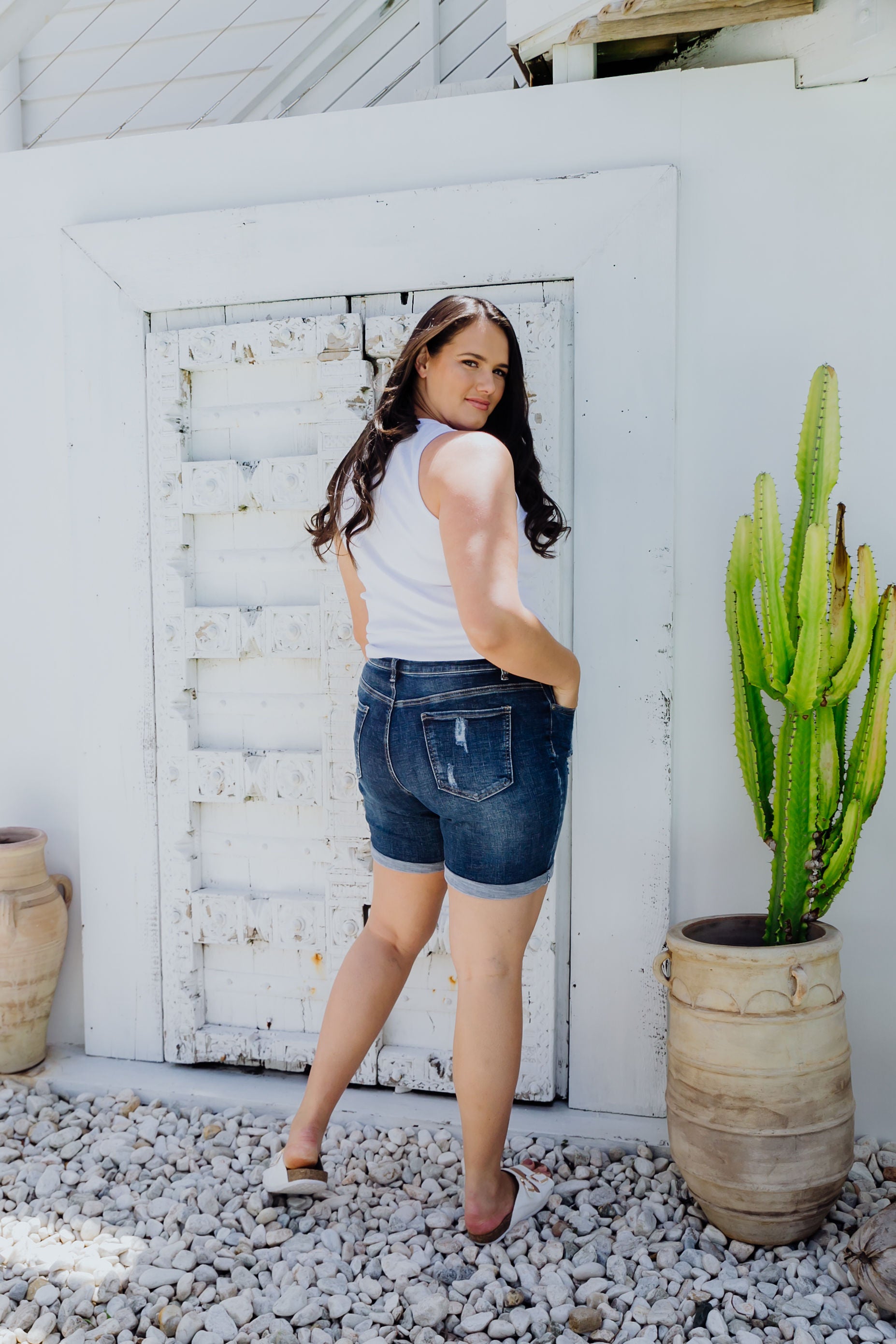 Layni Women's High Waist Denim Shorts - Stretch Comfort Fit Distressed Denim Shorts for Summer | Perfect for Casual Outfits, Beach Trips, and Music Festivals
