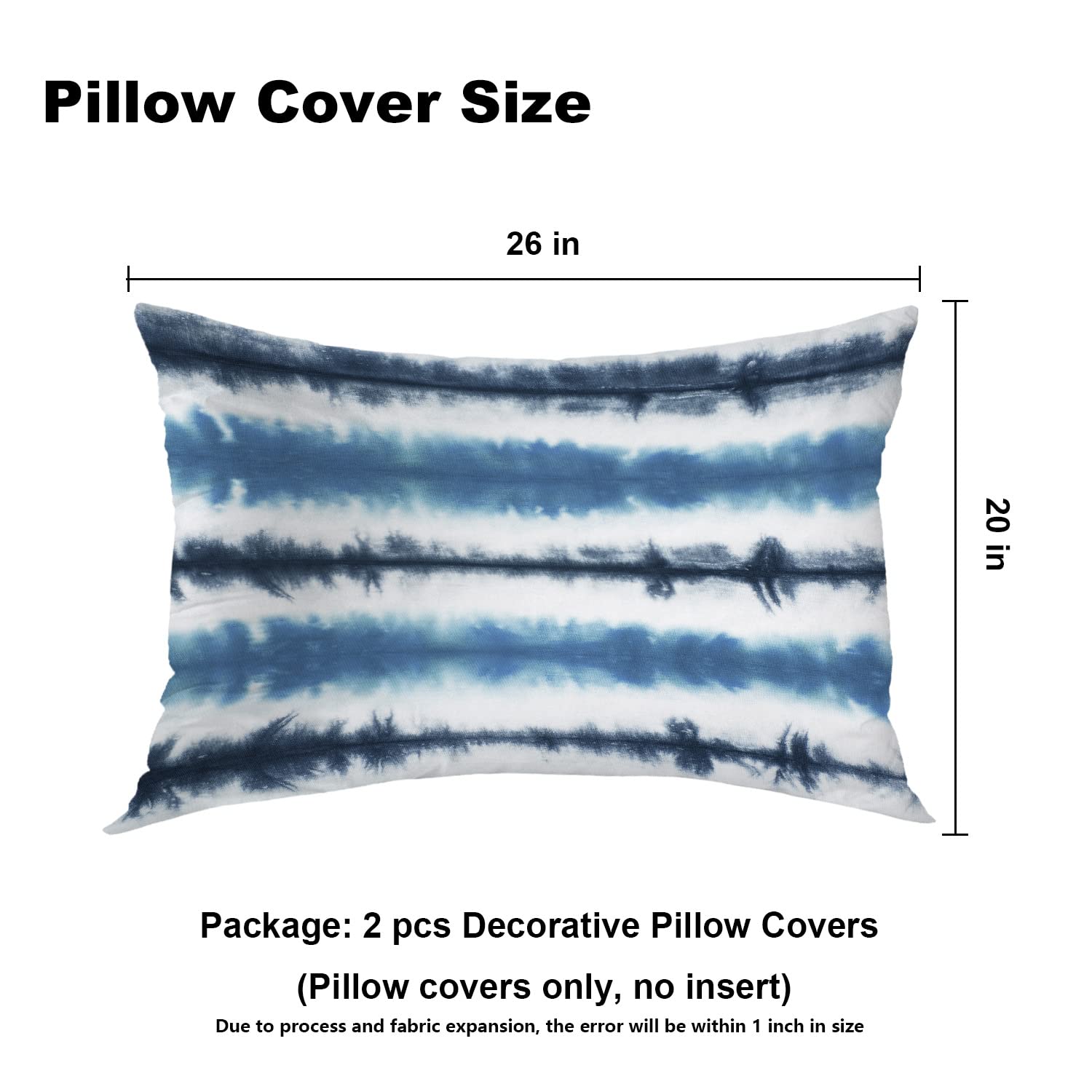 Batmerry Navy Blue Pillowcases 20x26 Inch Set of 2 - Striped Tie Dye Pattern Abstract Art Double Sided Decorative Pillow Covers for Sofa, Bed, Couch | Soft & Skin-Friendly for Hair & Skin Care | Home & Bedroom Decor