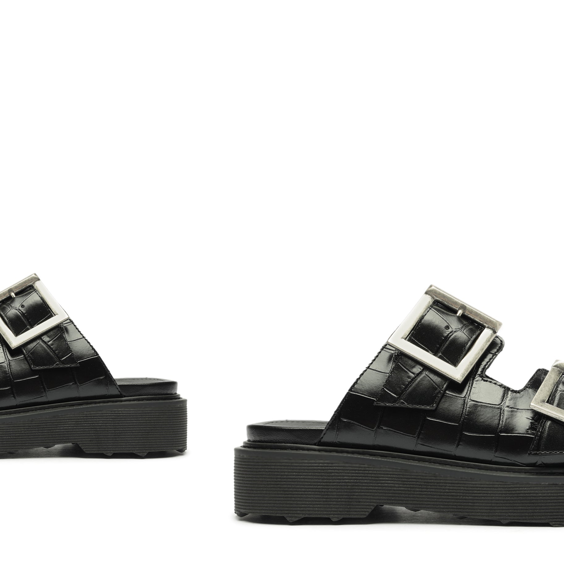 Nola Crocodile Embossed Leather Sandals for Women - Comfortable Summer Slide Sandals with Arch Support - Perfect for Beach, Vacation & Casual Outings