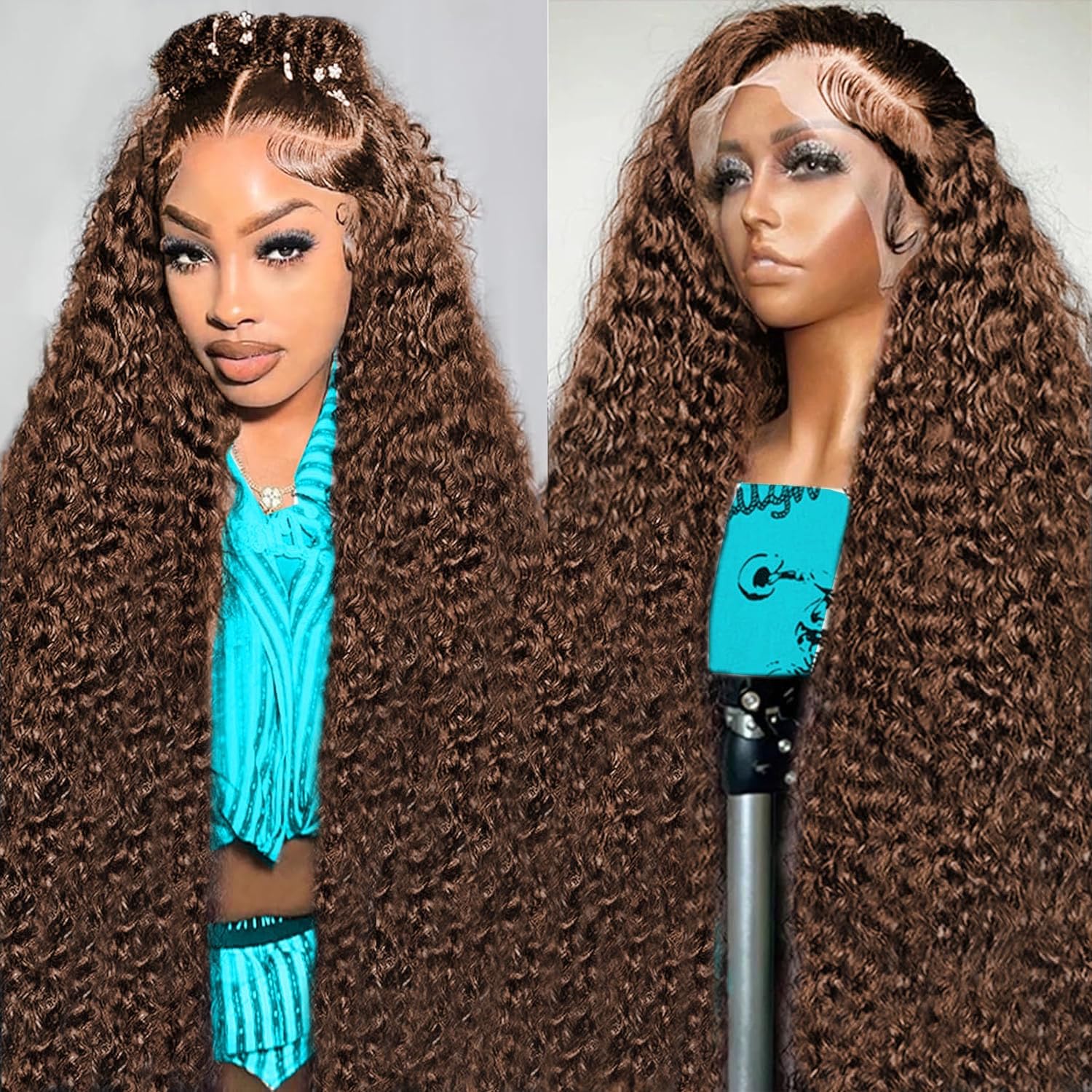 200 Density Chocolate Brown 13x6 Deep Wave Lace Front Wig - 100% Human Virgin Hair with HD Transparent Lace & Pre-Plucked Hairline for Women | Natural Wet & Wavy Curls, 28 Inch Length | Perfect for Daily Wear, Parties, Cosplay and Special Occasions